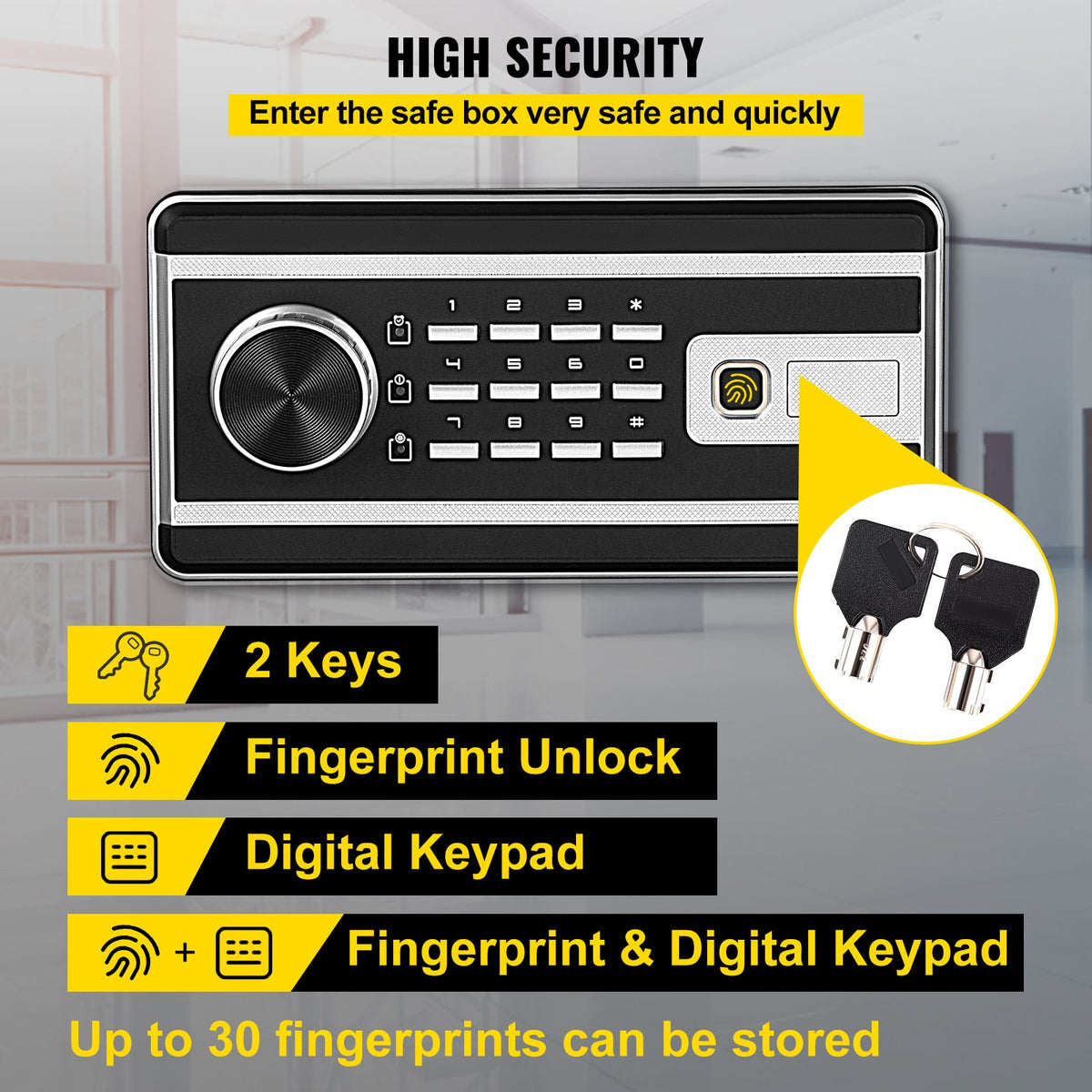 1.7 Cu Ft Fingerprint Safe Box with Keypad and 2 Keys for Home Office Hotel