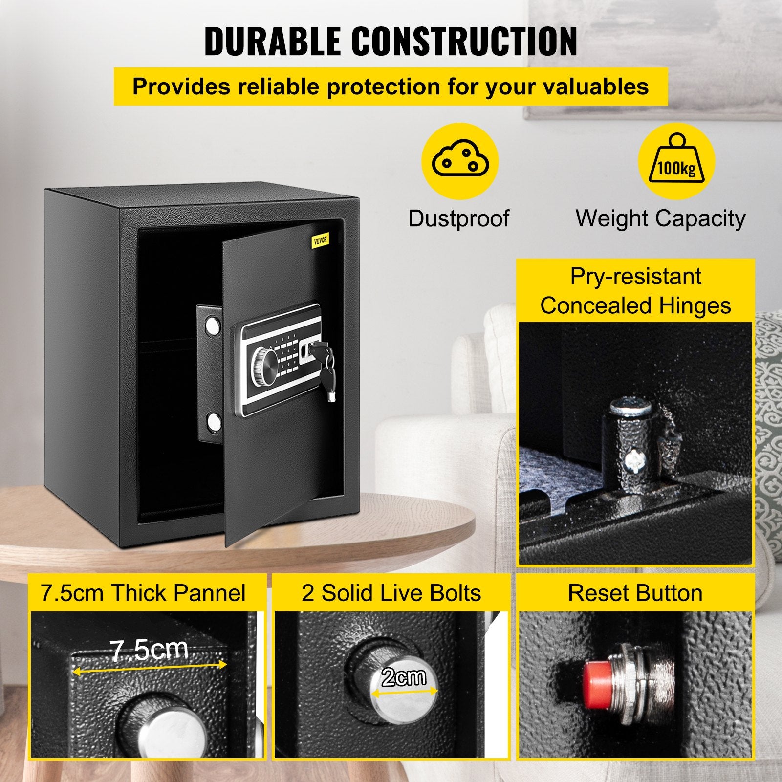 1.7 Cu Ft Fingerprint Safe Box with Keypad and 2 Keys for Home Office Hotel