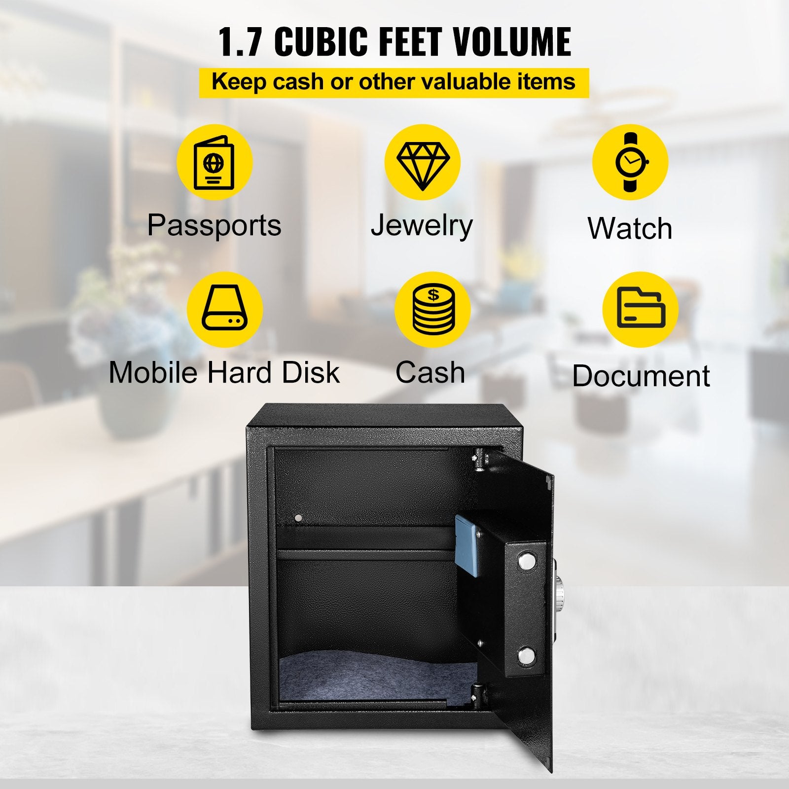 1.7 Cu Ft Fingerprint Safe Box with Keypad and 2 Keys for Home Office Hotel