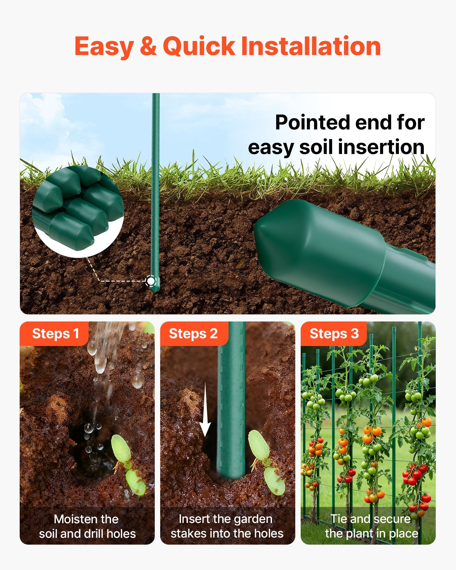 Garden Stakes 50 Pack 1800mm Plastic Coated Metal Tomato Plant Support Sticks