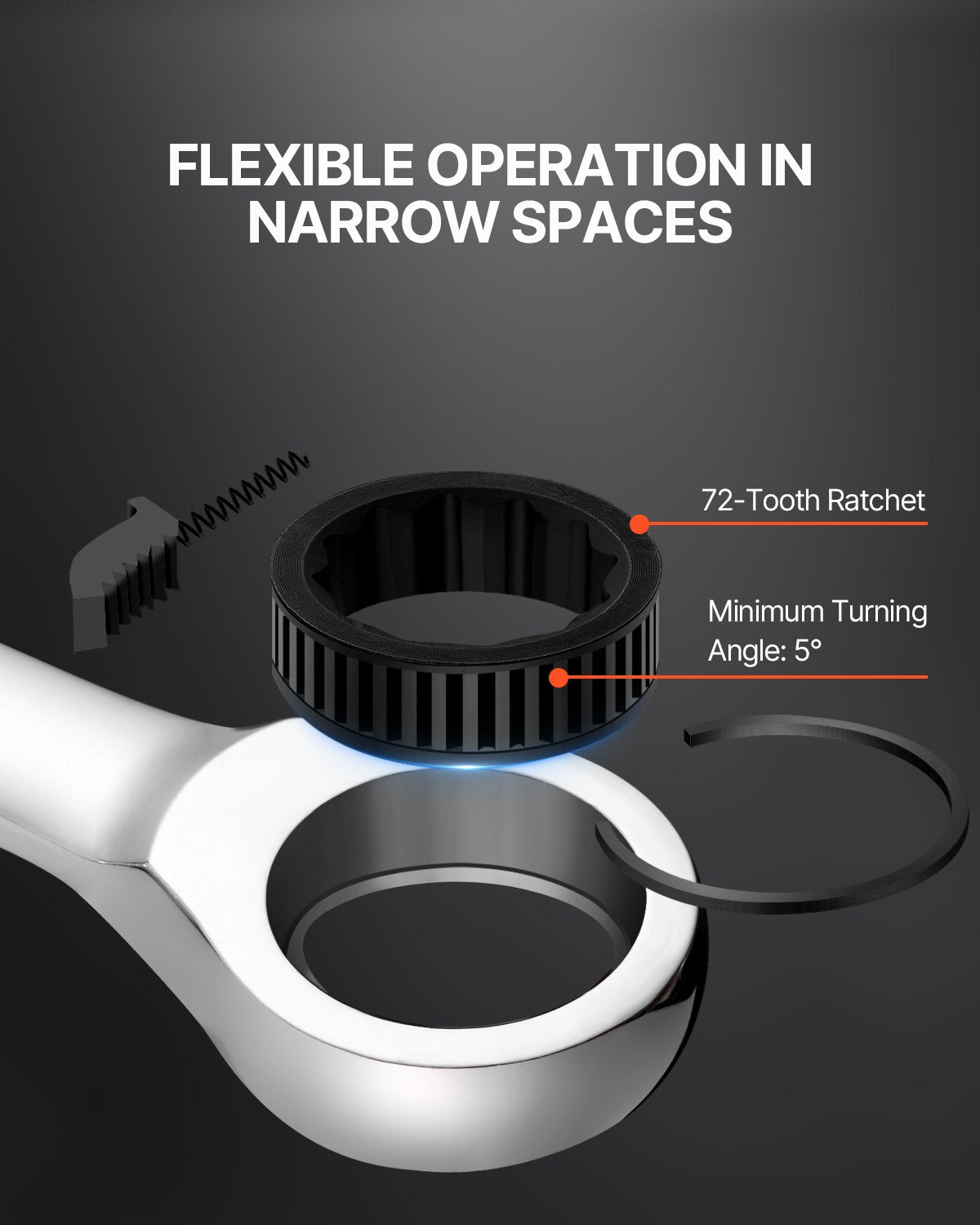 Combination Wrench Set Metric 8-19mm 8-Piece Ratcheting with Organizer Rack