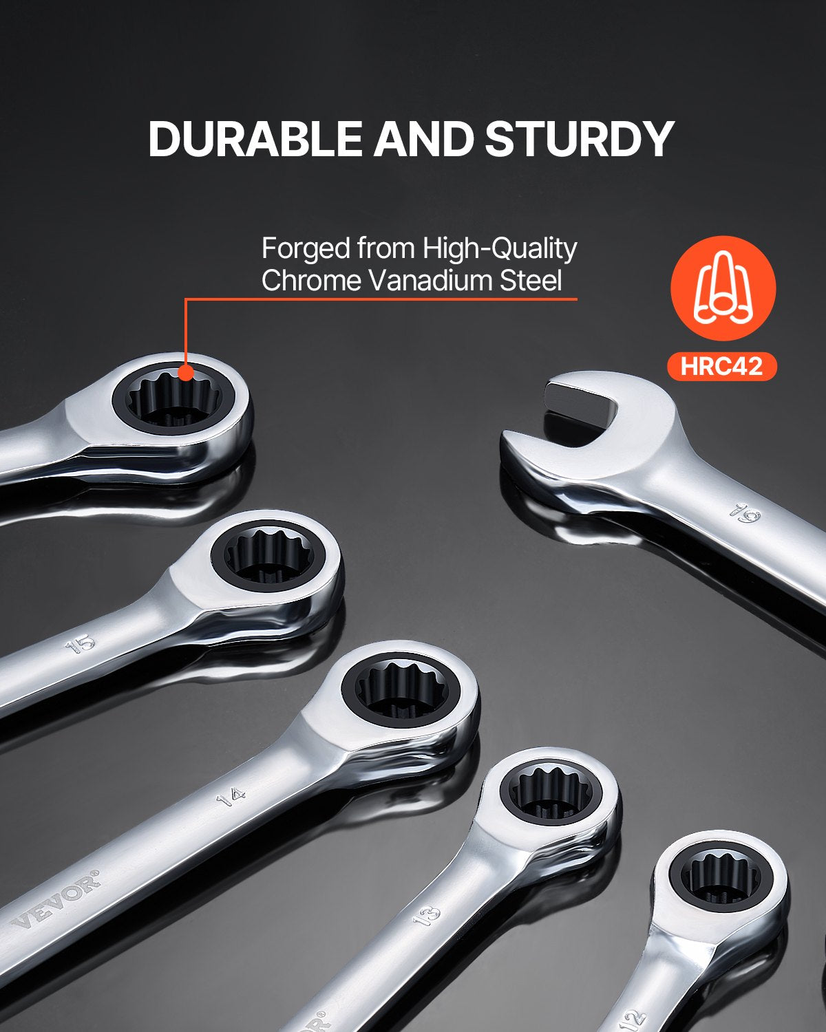 Combination Wrench Set Metric 8-19mm 8-Piece Ratcheting with Organizer Rack