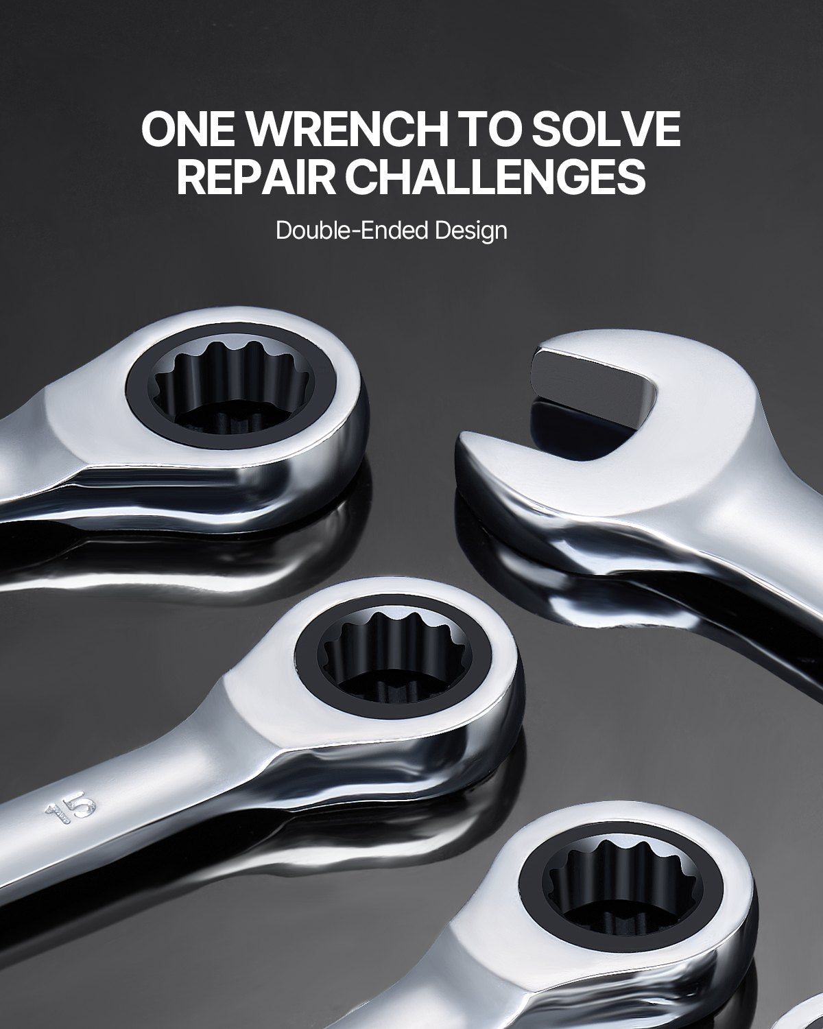 Combination Wrench Set Metric 8-19mm 8-Piece Ratcheting with Organizer Rack
