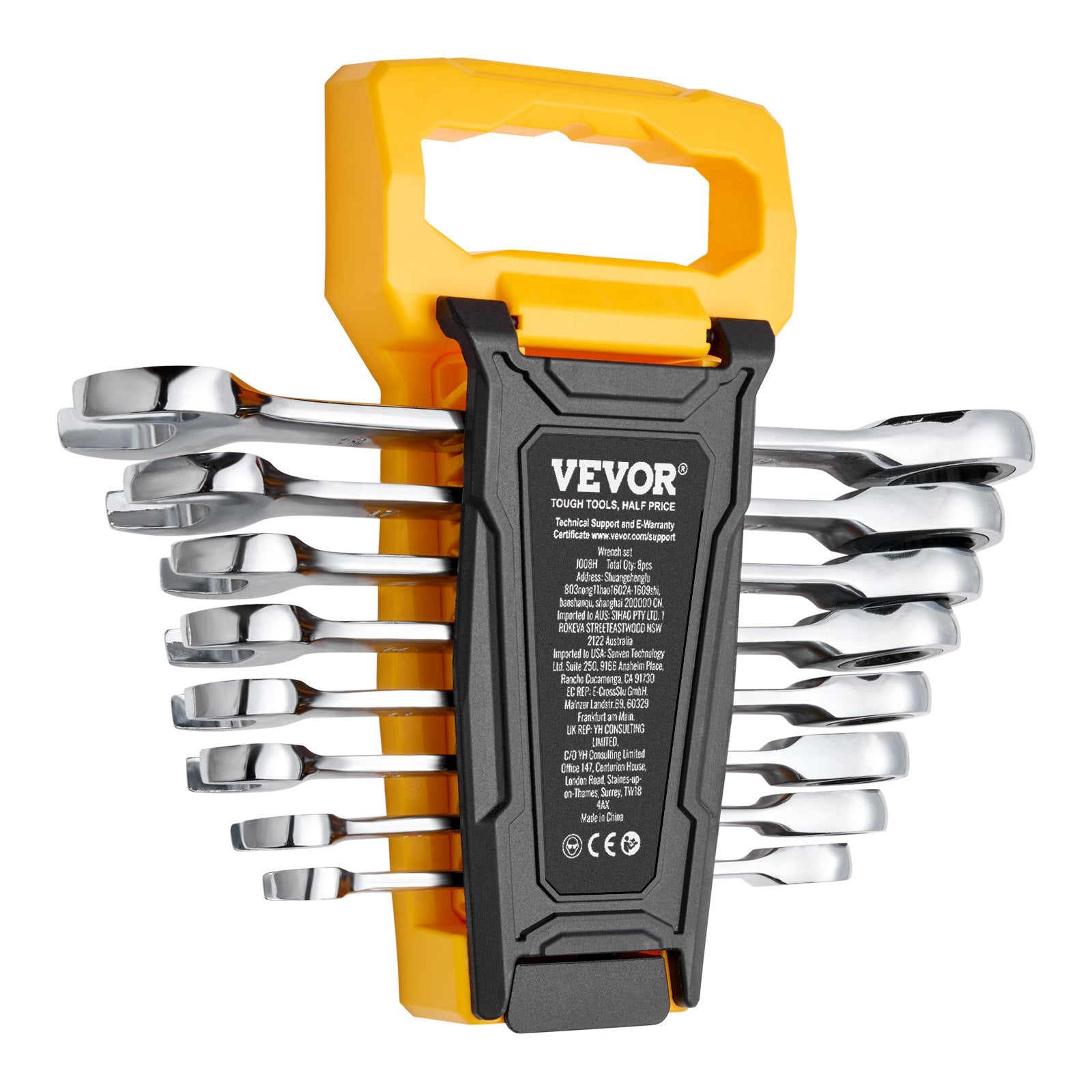 Combination Wrench Set Metric 8-19mm 8-Piece Ratcheting with Organizer Rack