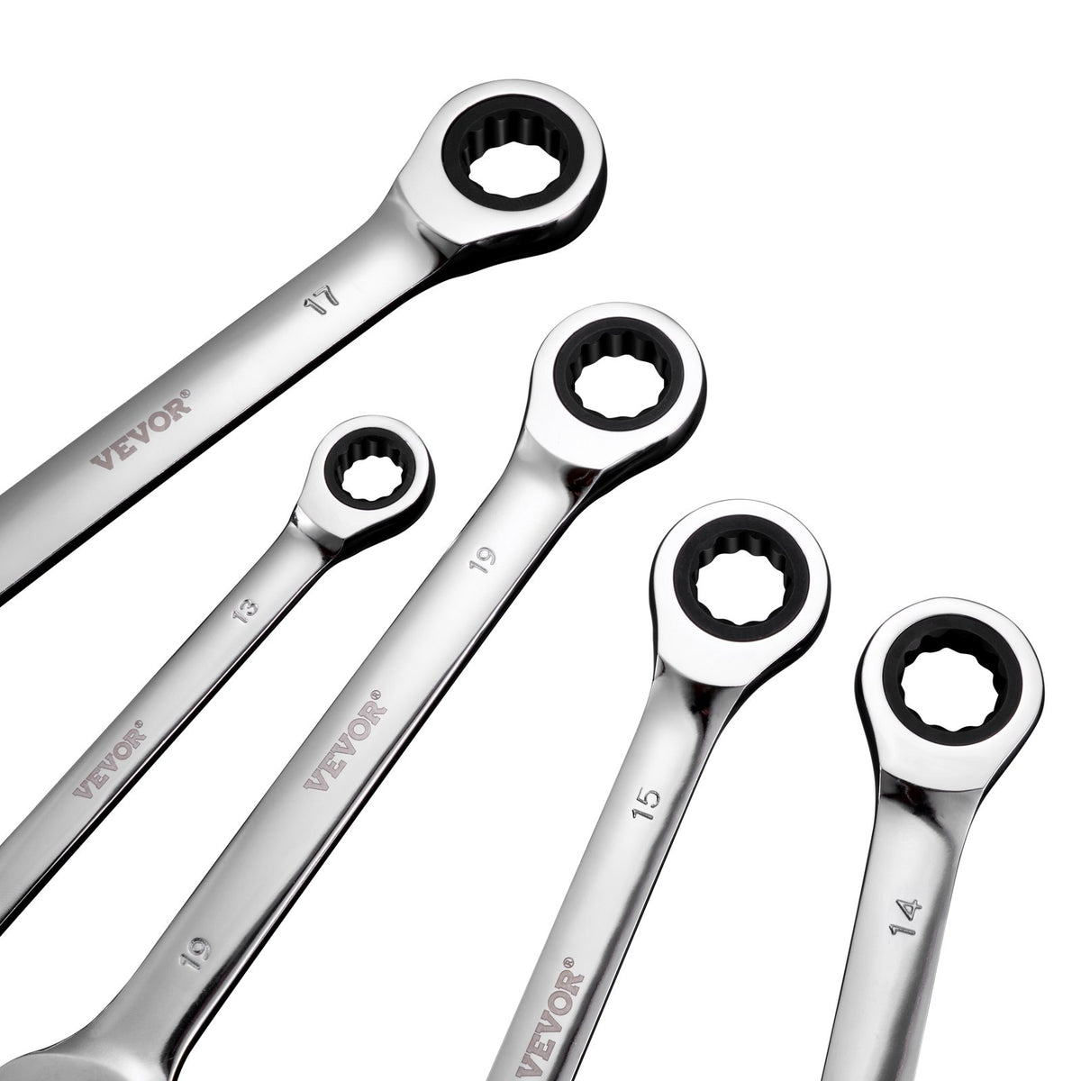 Combination Wrench Set Metric 8-19mm 8-Piece Ratcheting with Organizer Rack