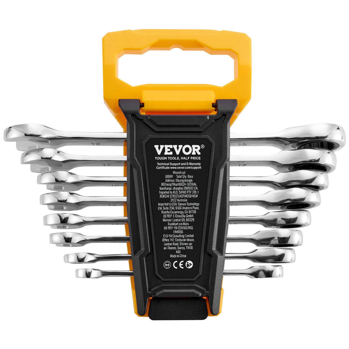 Combination Wrench Set Metric 8-19mm 8-Piece Ratcheting with Organizer Rack