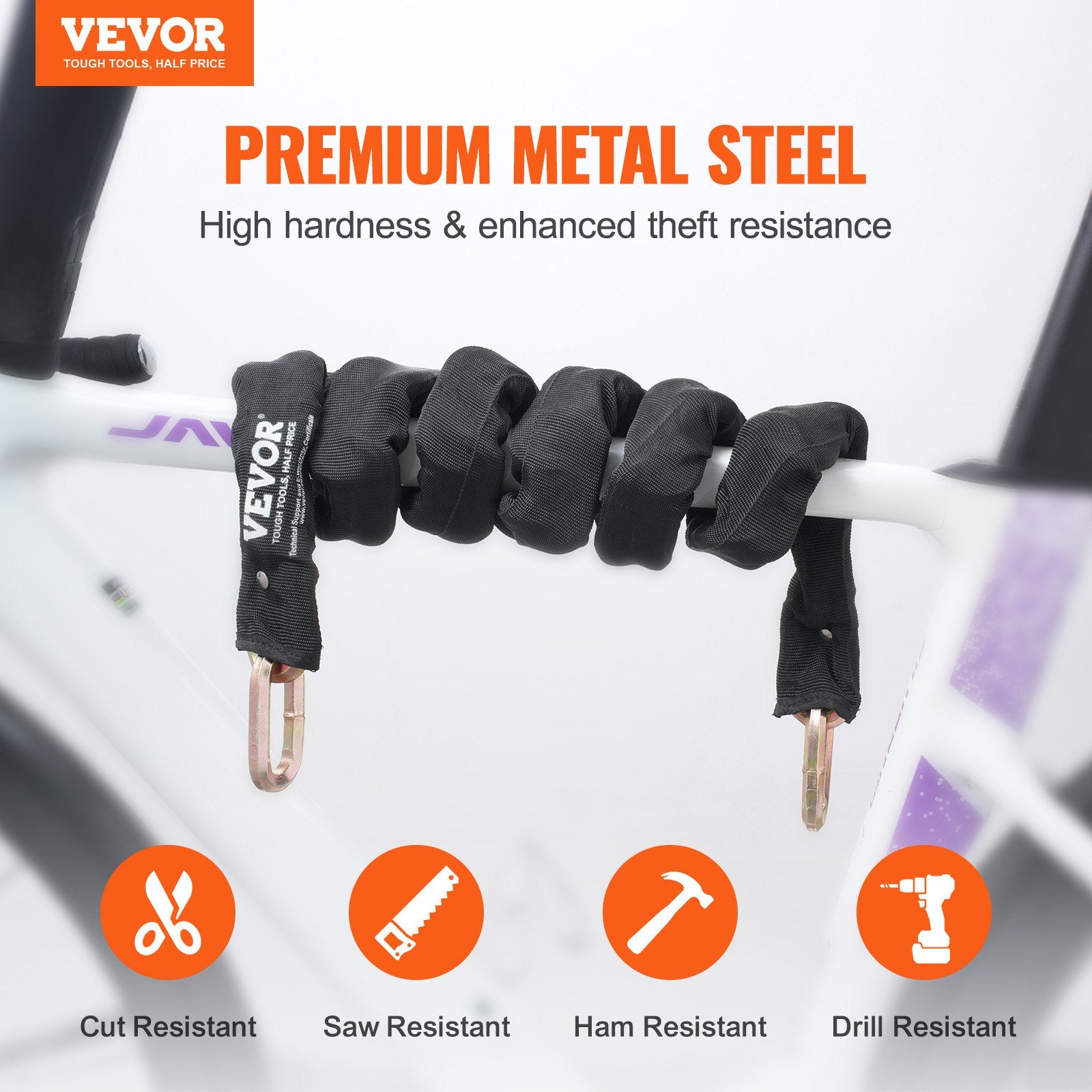 Bike Chain Lock 5.91 Ft, 9.5mm Heavy Duty Steel Anti-Theft Lock, Black