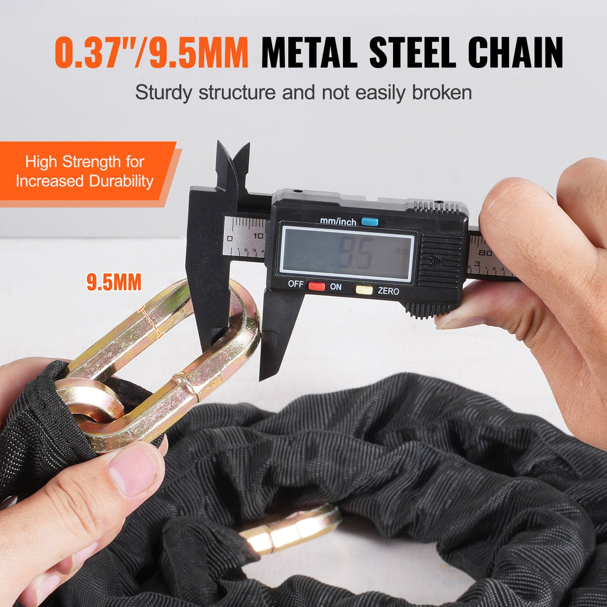 Bike Chain Lock 5.91 Ft, 9.5mm Heavy Duty Steel Anti-Theft Lock, Black