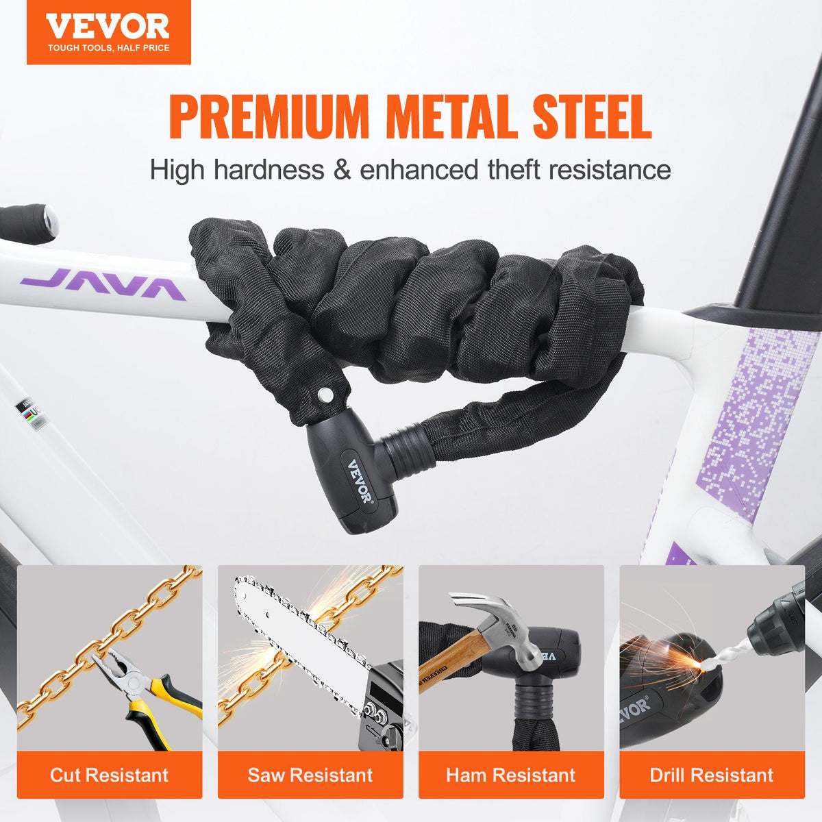 Bike Chain Lock 3.94 Ft 8mm Heavy Duty Combination Lock with 4 Keys for Security