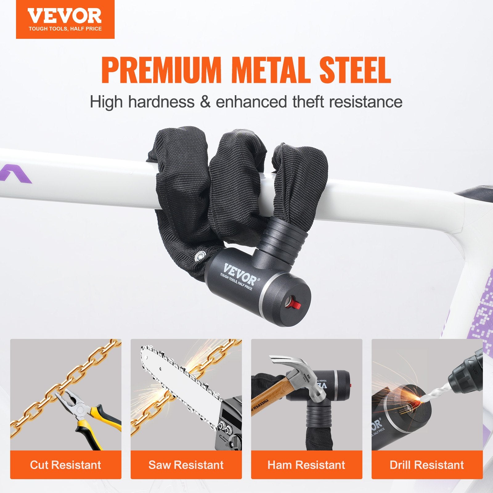 Bike Chain Lock 2.79 Ft 8mm Heavy Duty Combination Lock with 2 Keys for Security