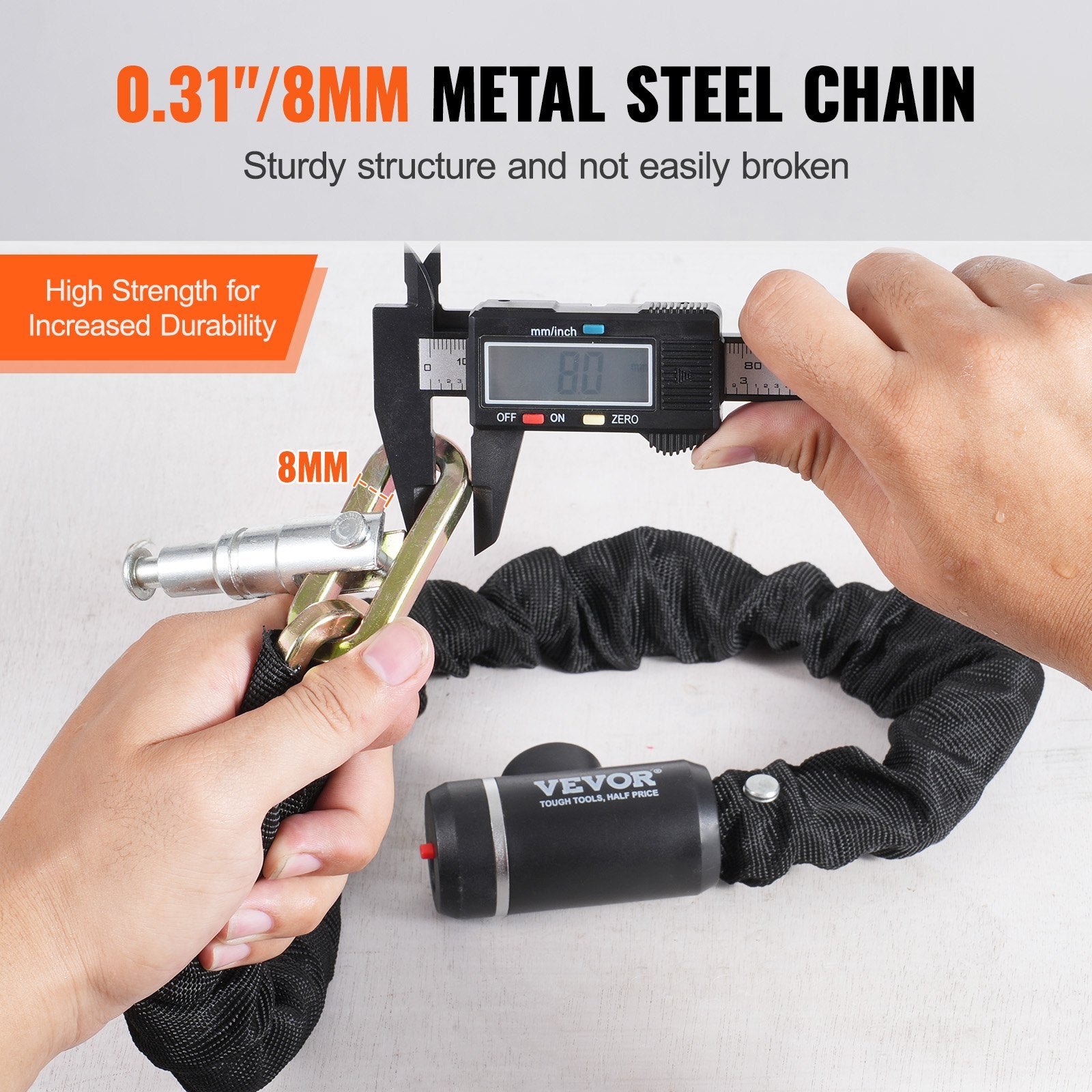 Bike Chain Lock 2.79 Ft 8mm Heavy Duty Combination Lock with 2 Keys for Security