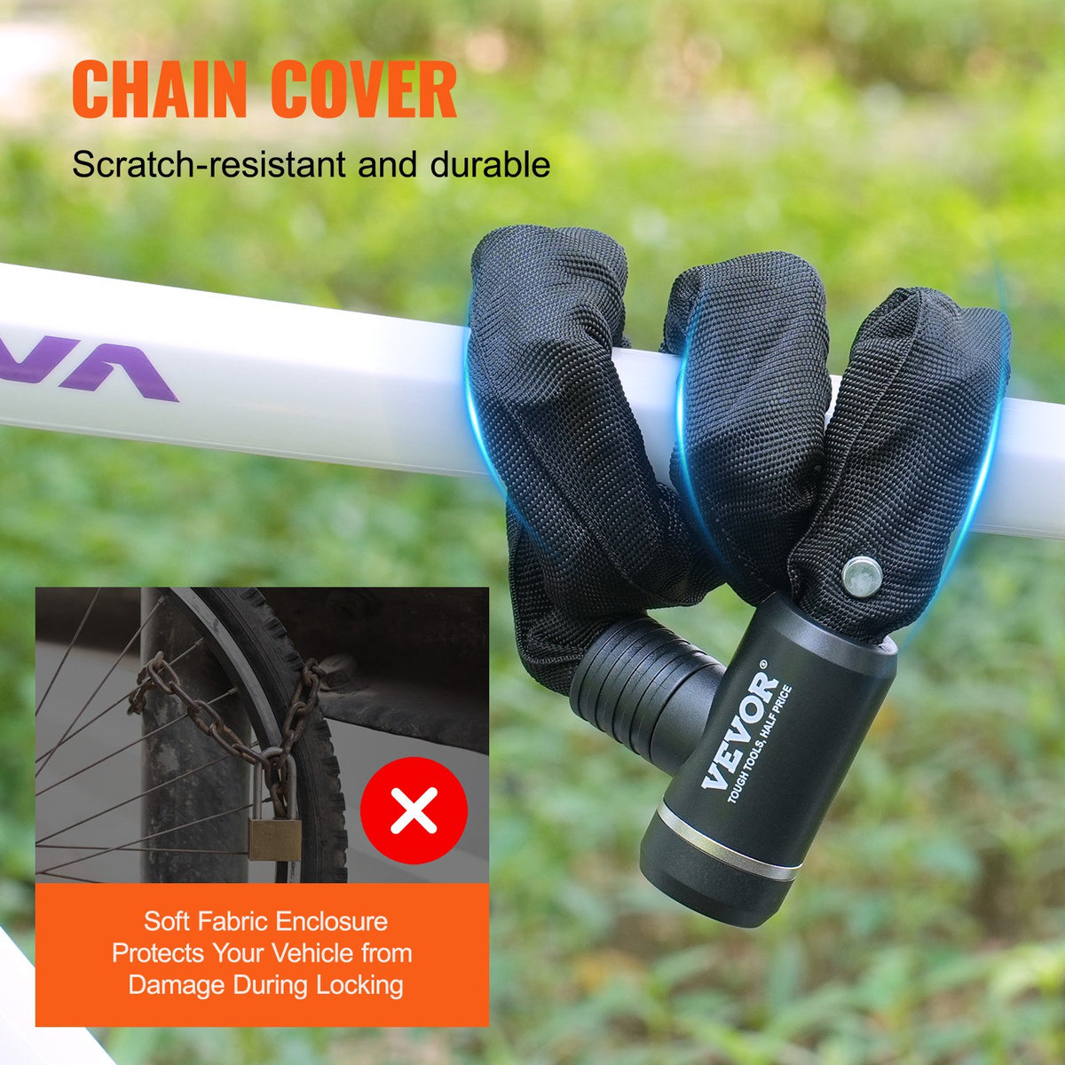 Bike Chain Lock 2.79 Ft 8mm Heavy Duty Combination Lock with 2 Keys for Security