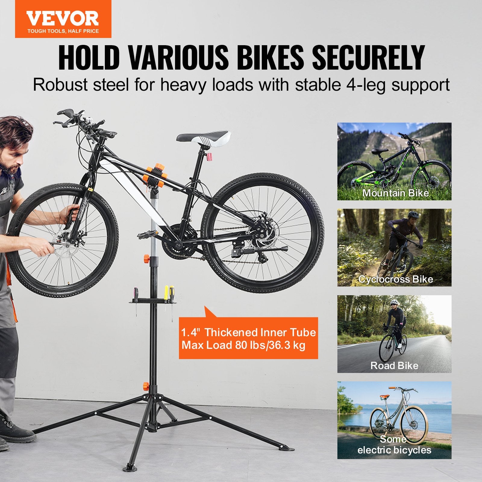 Bike Repair Stand 80 lbs Heavy-Duty Adjustable Steel Workstand Magnetic Tray