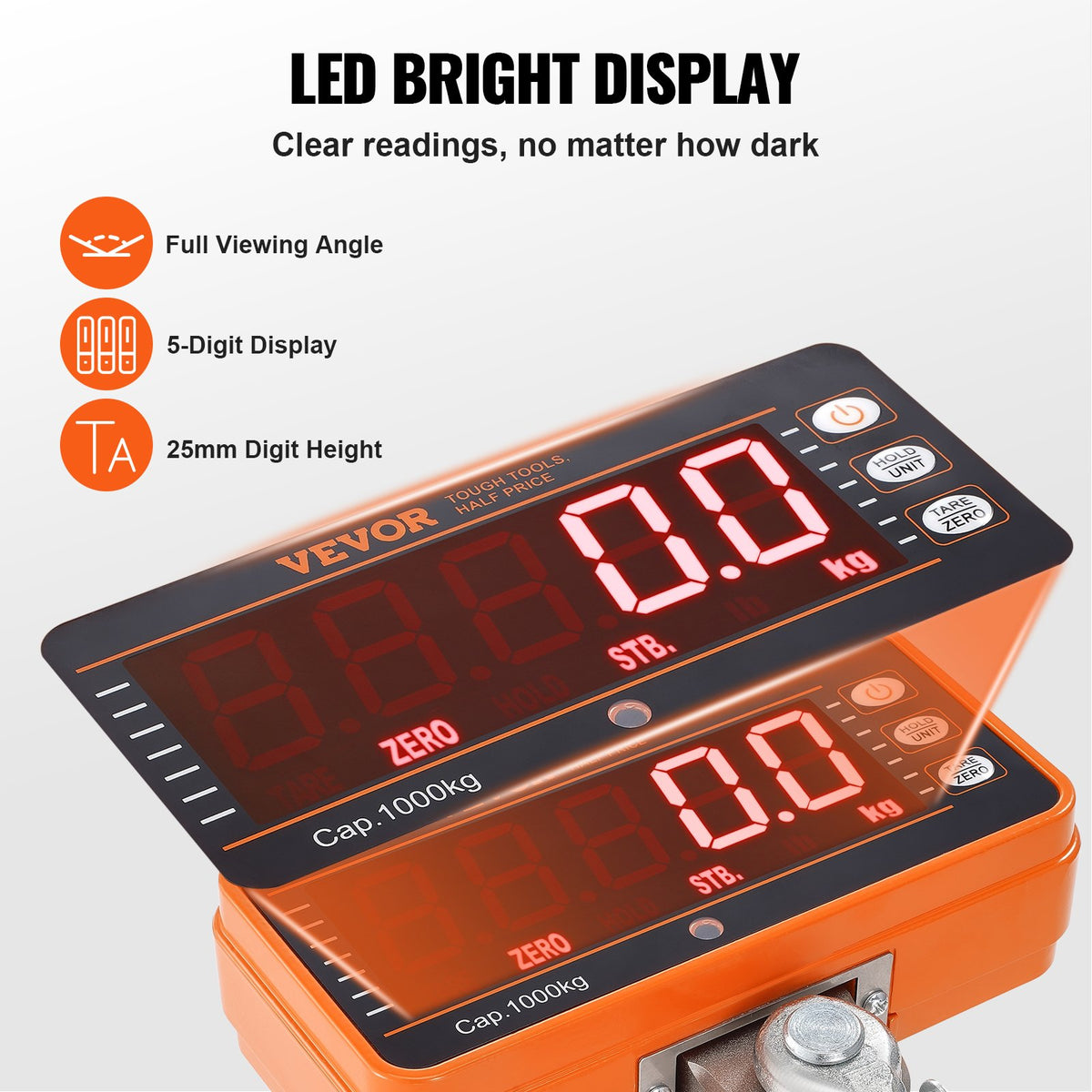 Digital Crane Scale, 2200 lbs/1000 kg Heavy-Duty Hanging Scale with LED & Remote