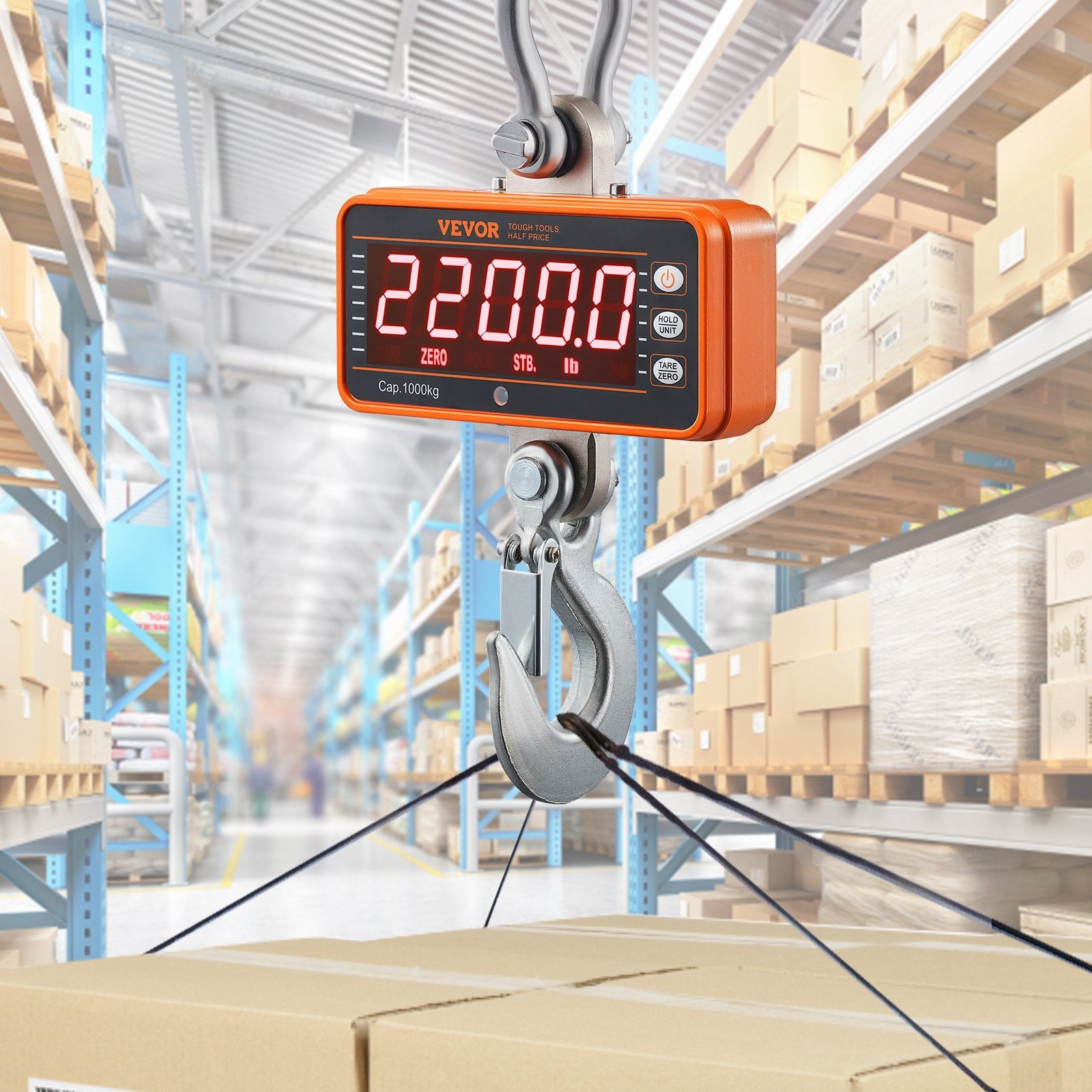 Digital Crane Scale, 2200 lbs/1000 kg Heavy-Duty Hanging Scale with LED & Remote