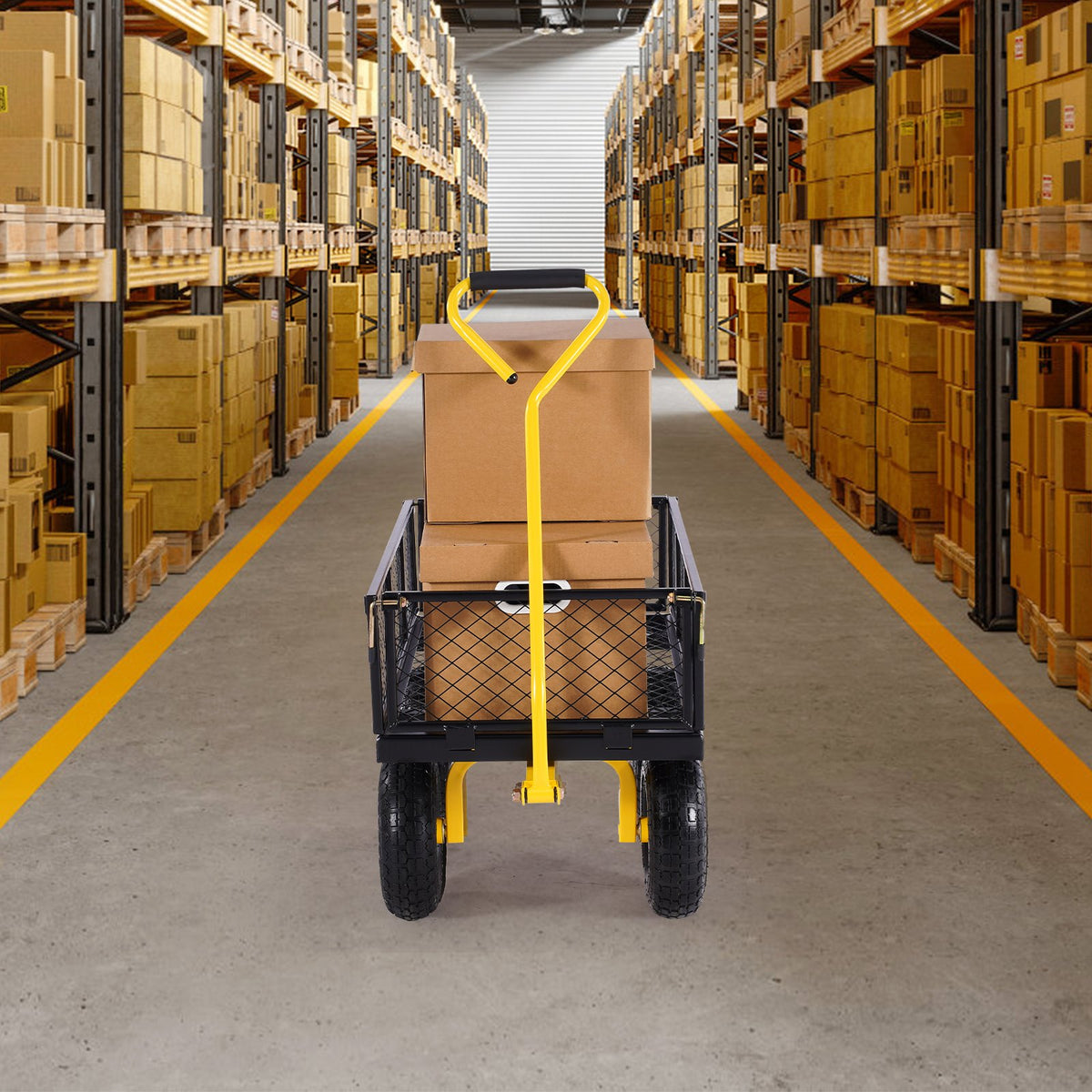 Steel Garden Cart Heavy Duty Pullable Wagon Mesh Sides 500lbs