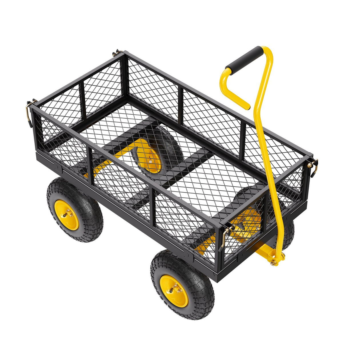 Steel Garden Cart Heavy Duty Pullable Wagon Mesh Sides 500lbs