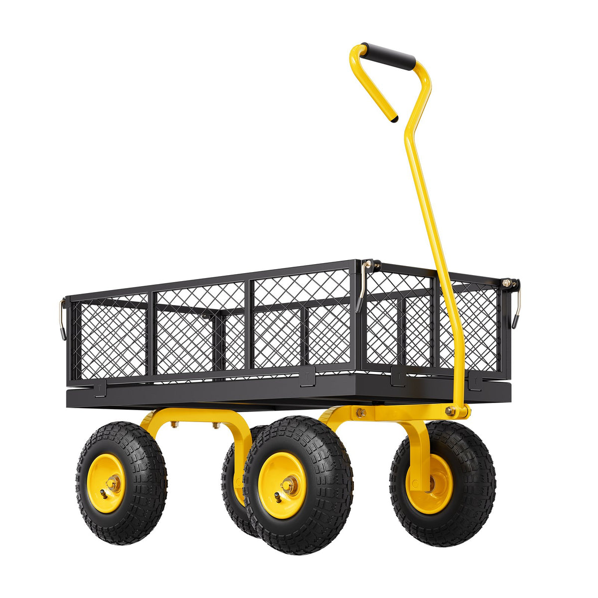 Steel Garden Cart Heavy Duty Pullable Wagon Mesh Sides 500lbs