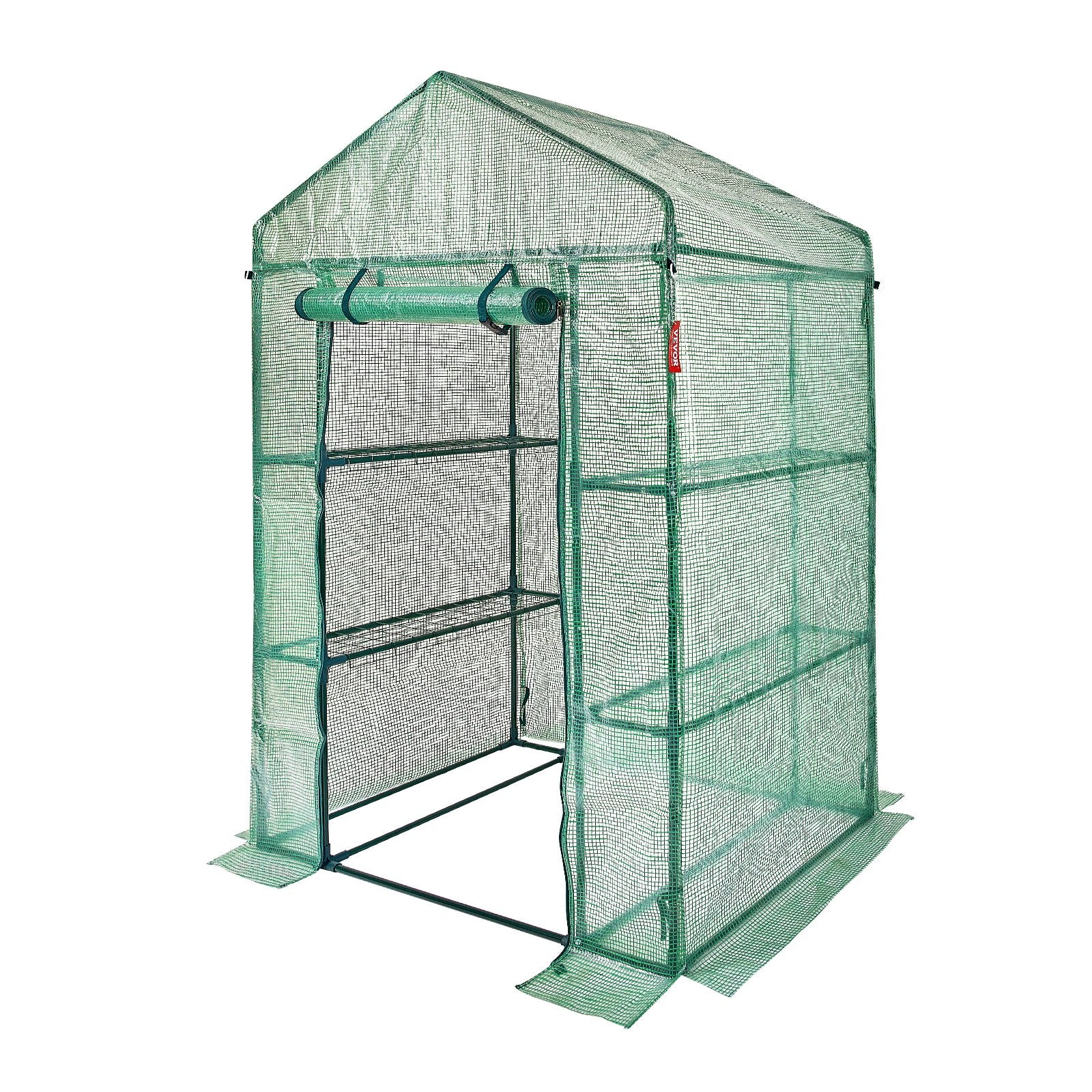 Walk-in Green House 4.6x2.4x6.7ft with Shelves PE Cover Doors Windows Frame