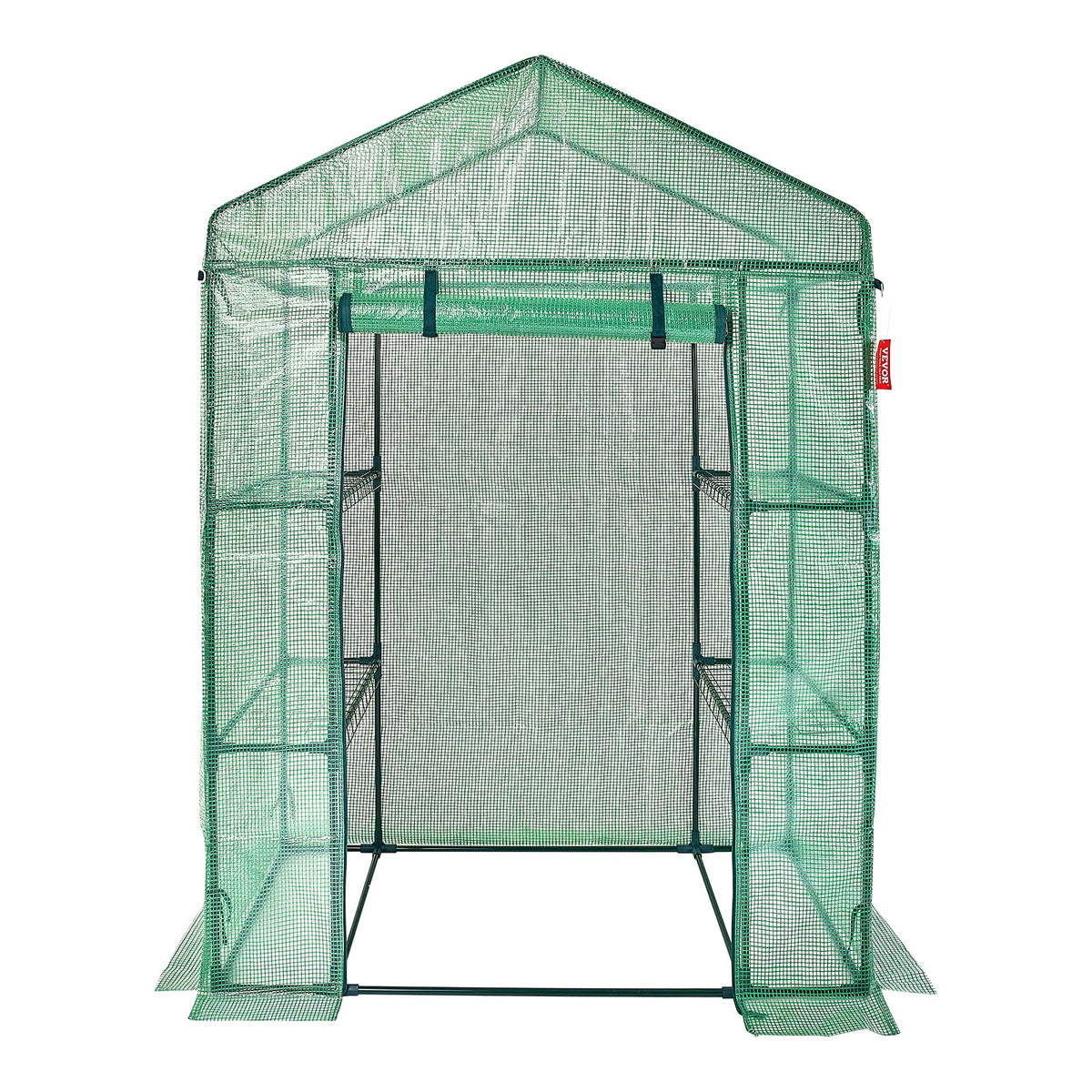 Walk-in Green House 4.6x2.4x6.7ft with Shelves PE Cover Doors Windows Frame