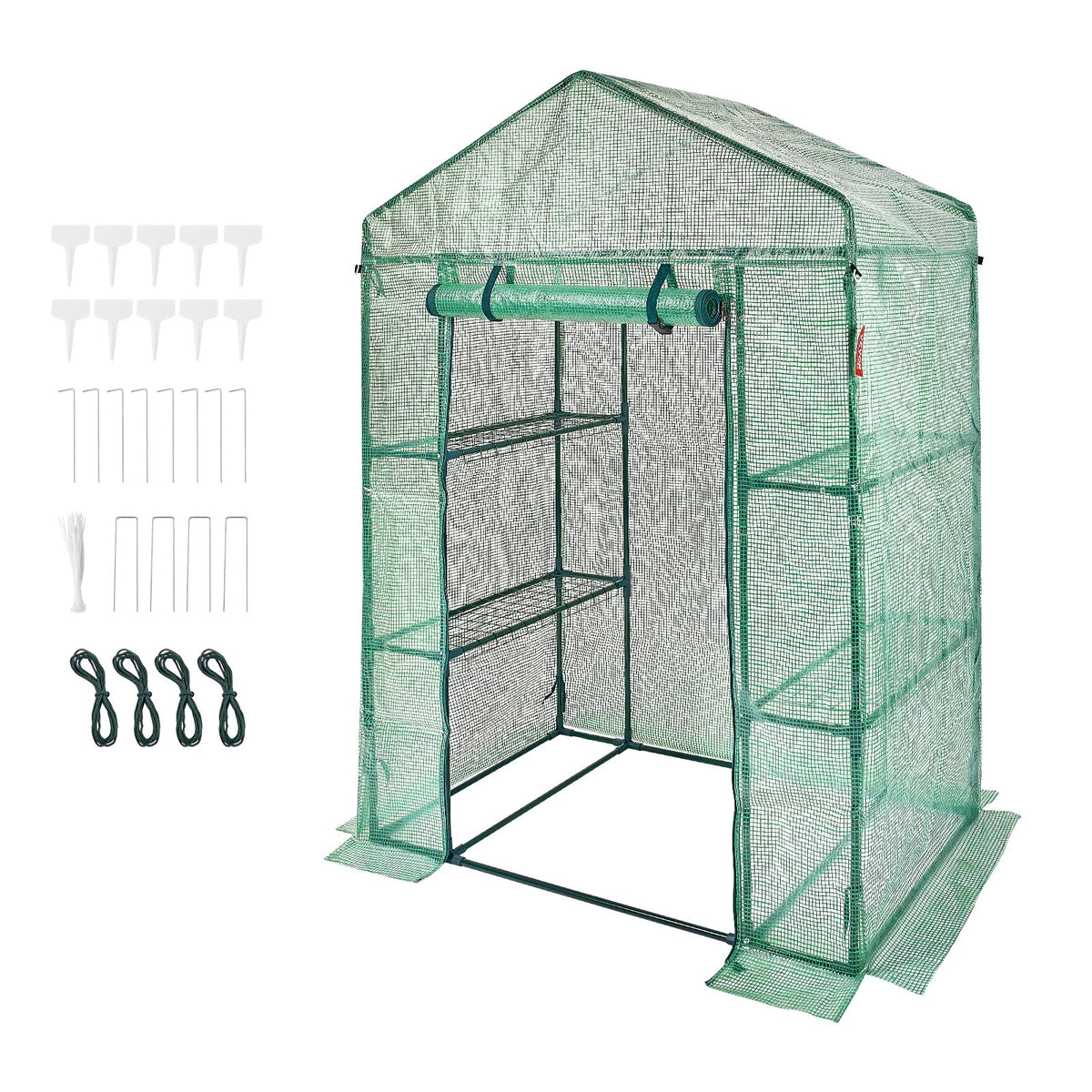 Walk-in Green House 4.6x2.4x6.7ft with Shelves PE Cover Doors Windows Frame