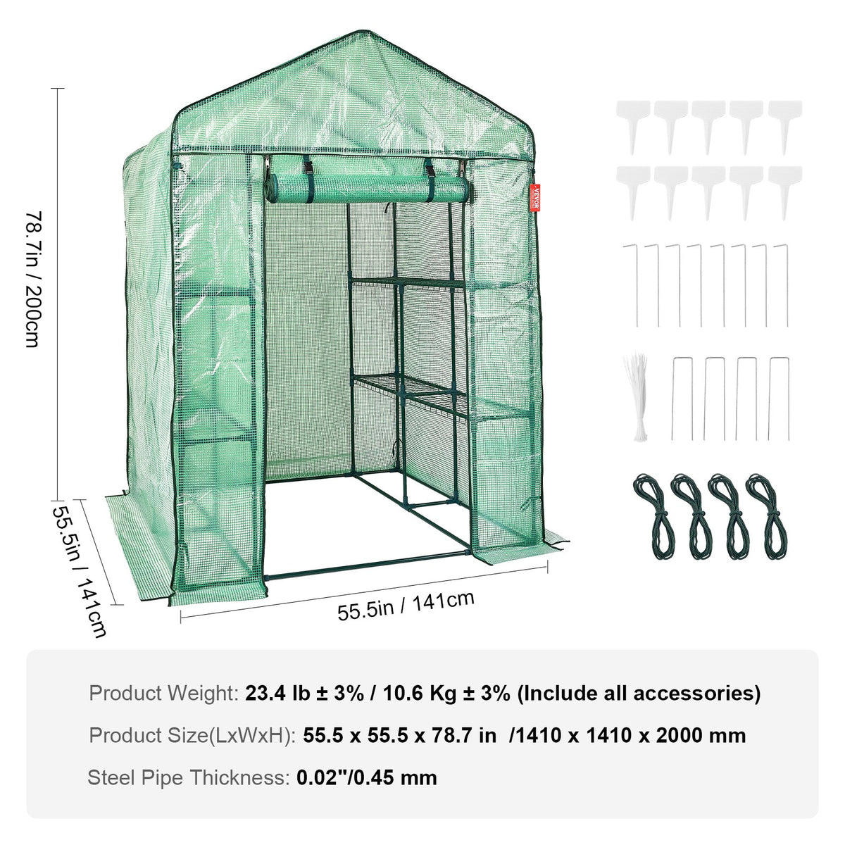 Greenhouse Walk-in with Shelves PE Cover Steel Frame Doors Windows Easy Setup