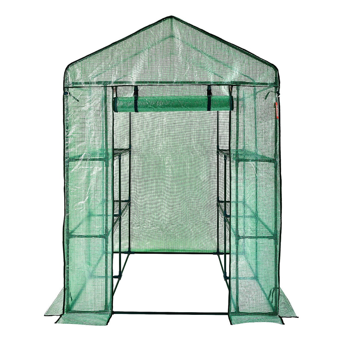Greenhouse Walk-in with Shelves PE Cover Steel Frame Doors Windows Easy Setup