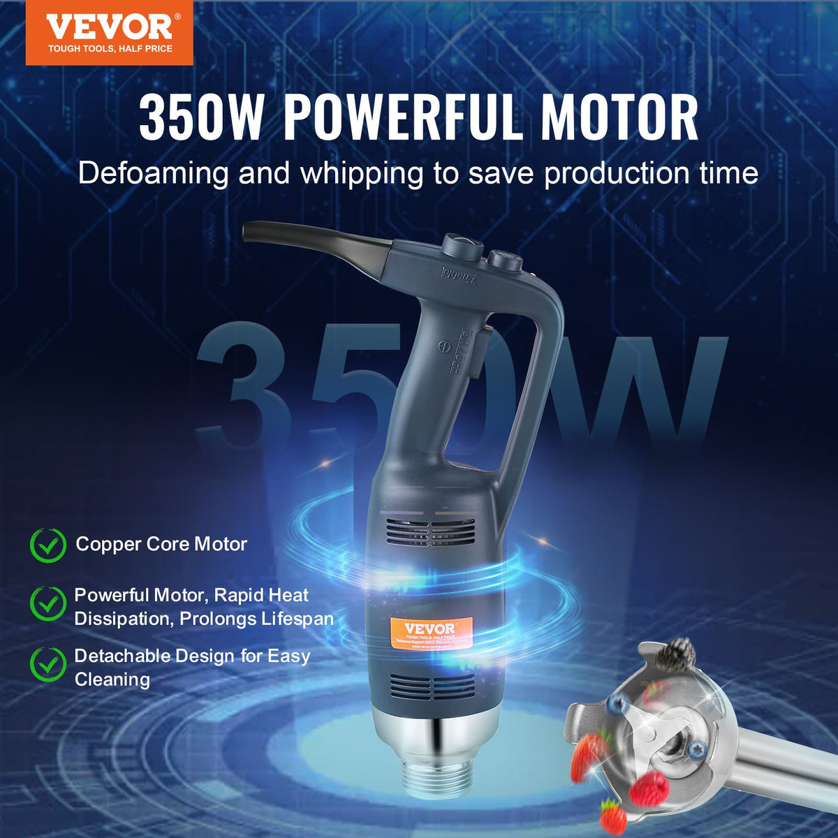 Commercial Immersion Blender 350W 12" Hand Mixer Variable Speed Stainless Blade