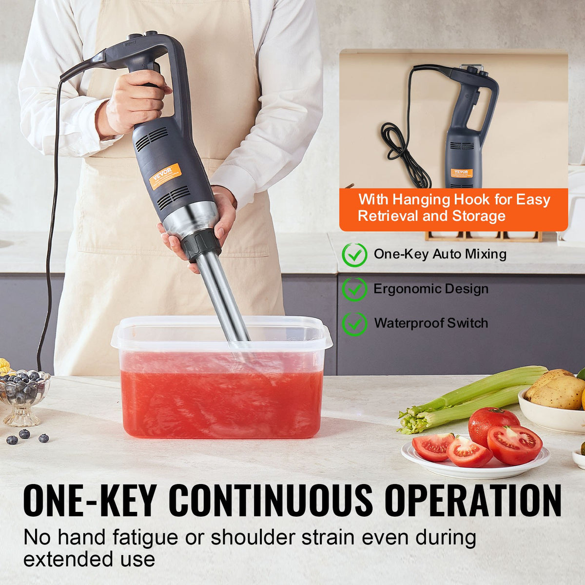 Commercial Immersion Blender 350W 12" Hand Mixer Variable Speed Stainless Blade