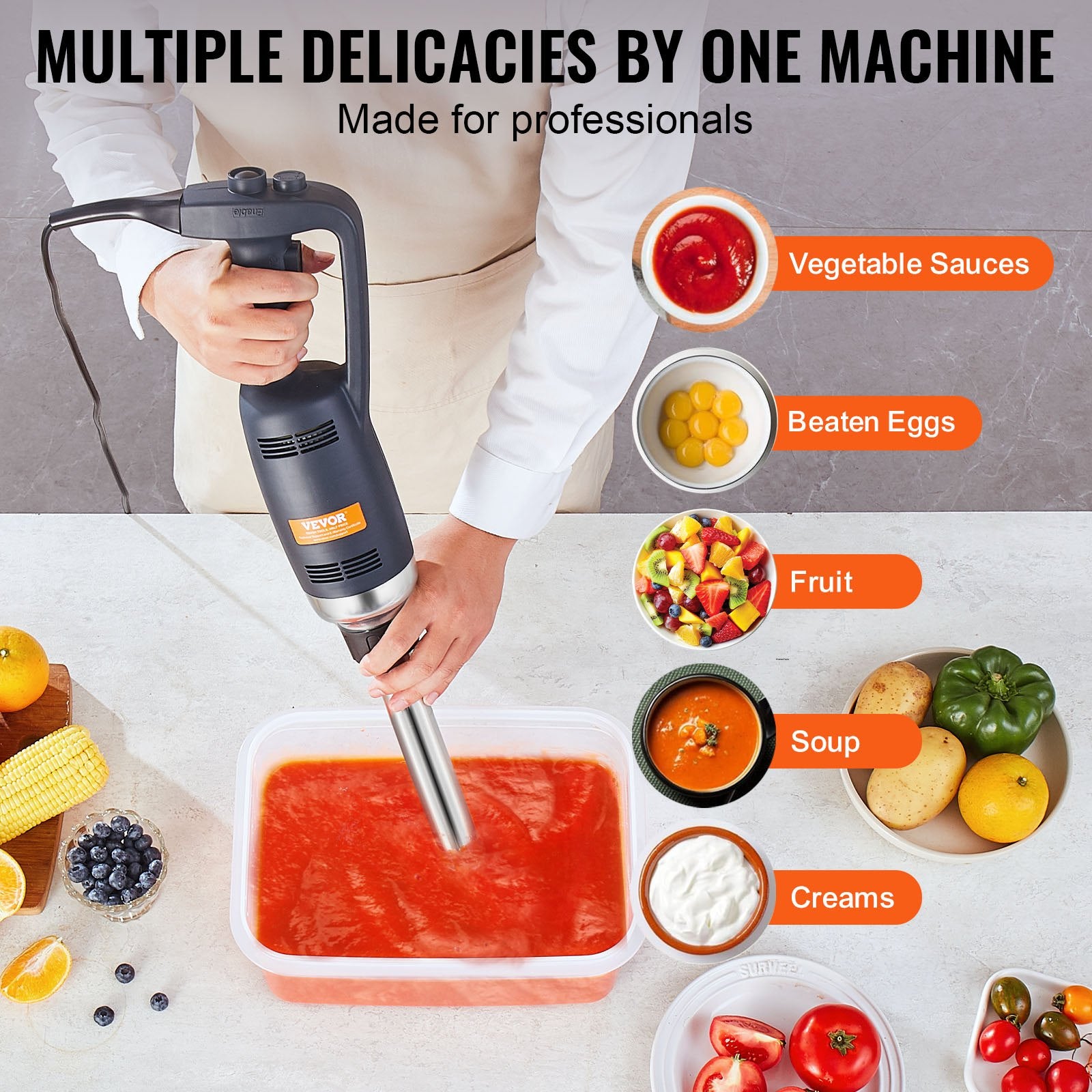 Commercial Immersion Blender 350W 12" Hand Mixer Variable Speed Stainless Blade