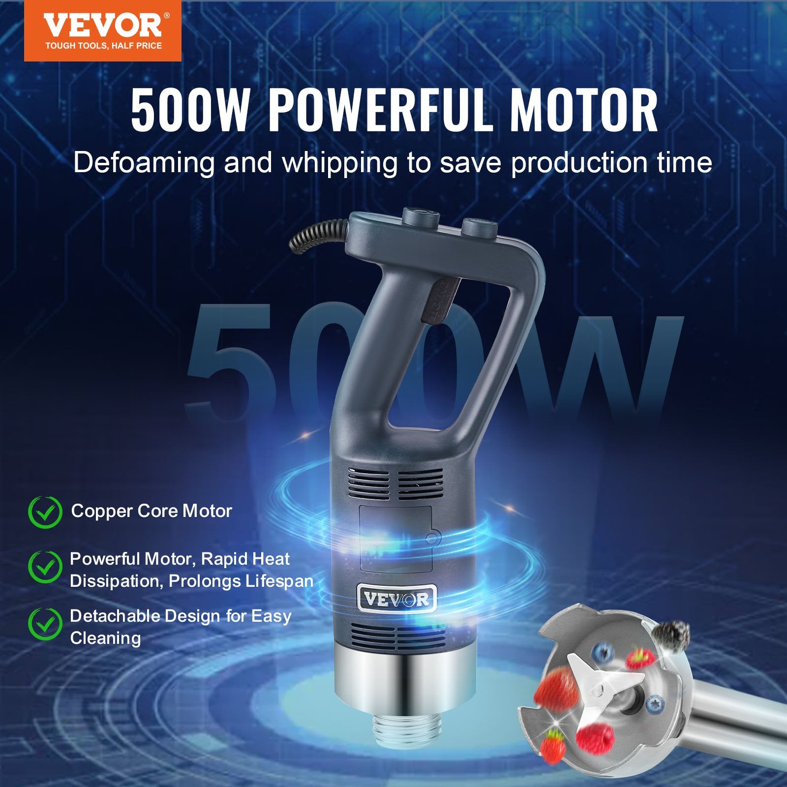 Commercial Immersion Blender 500W 16" Hand Mixer Variable Speed Stainless Blade