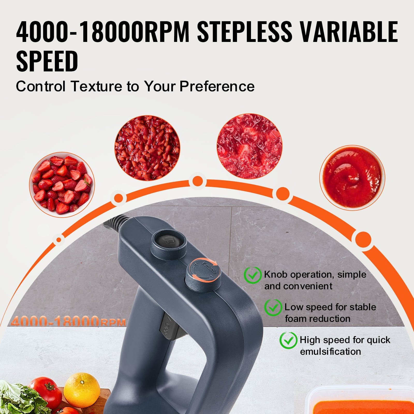 Commercial Immersion Blender 500W 16" Hand Mixer Variable Speed Stainless Blade