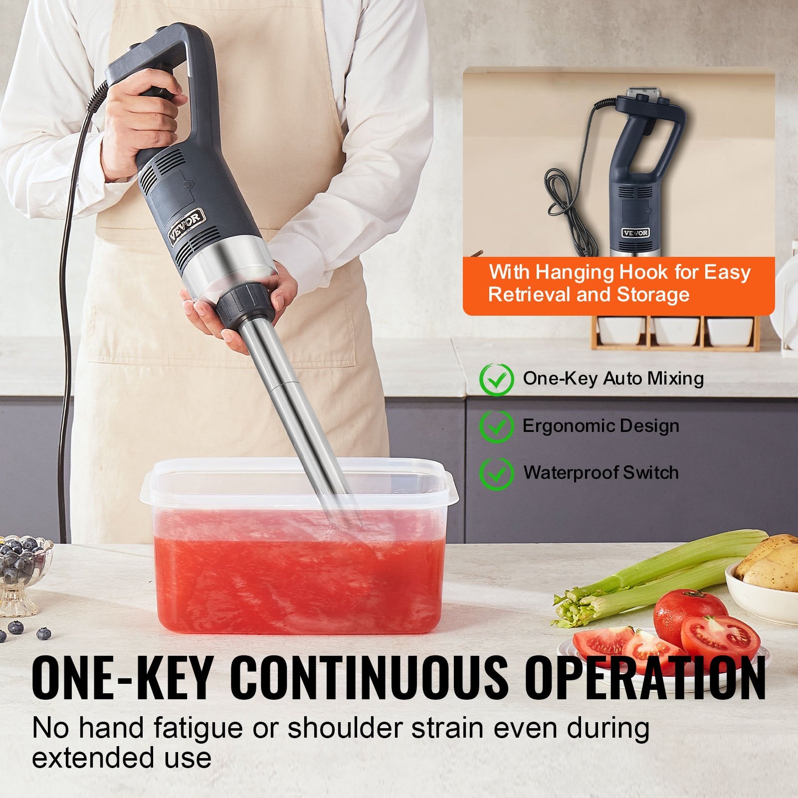 Commercial Immersion Blender 500W 16" Hand Mixer Variable Speed Stainless Blade
