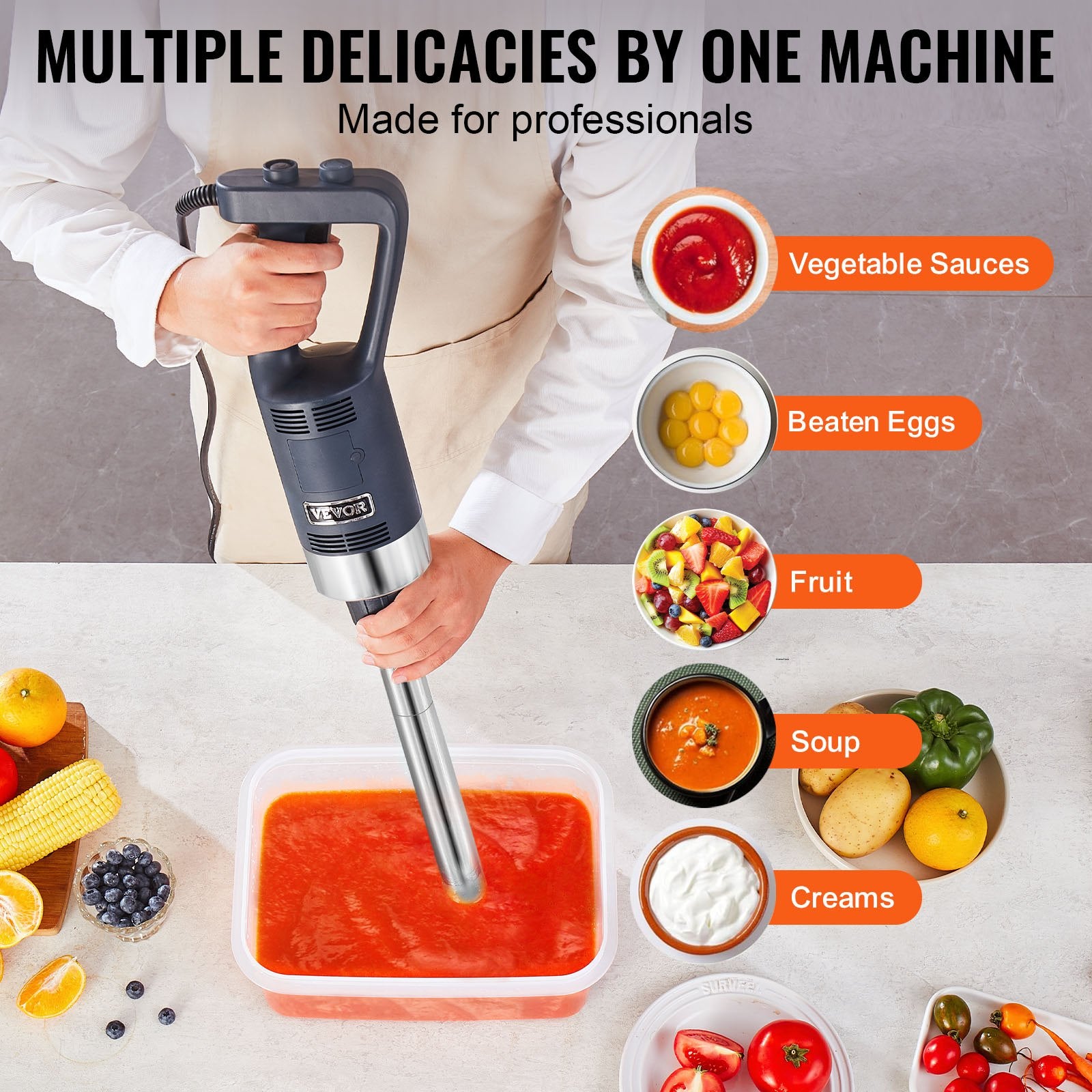 Commercial Immersion Blender 500W 16" Hand Mixer Variable Speed Stainless Blade