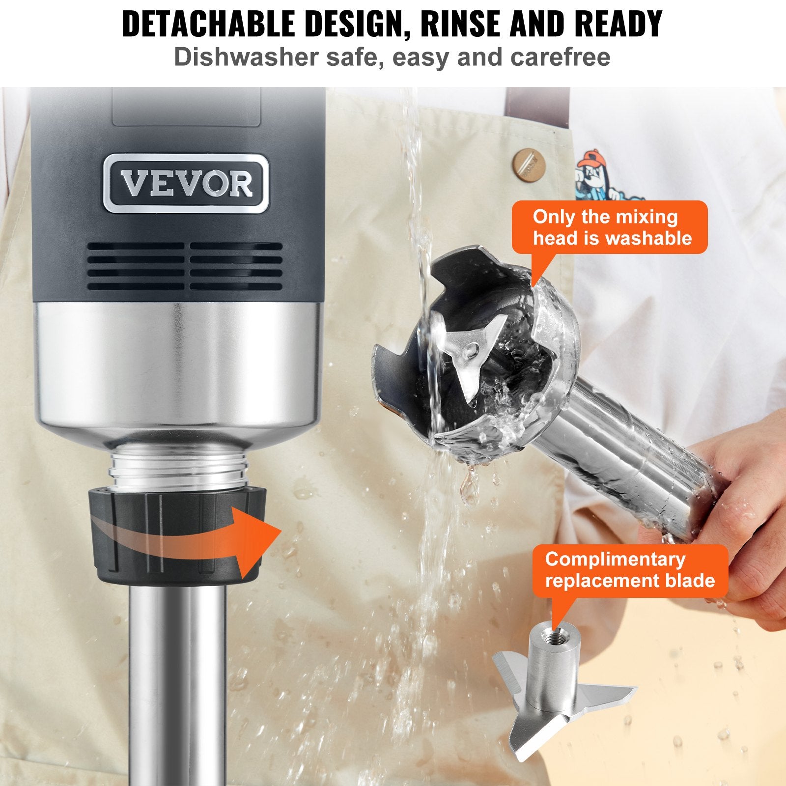 Commercial Immersion Blender 500W Variable Speed Hand Mixer 304 Stainless Blade
