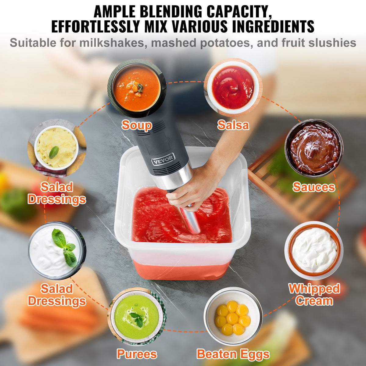 Commercial Immersion Blender 500W Variable Speed Hand Mixer 304 Stainless Blade