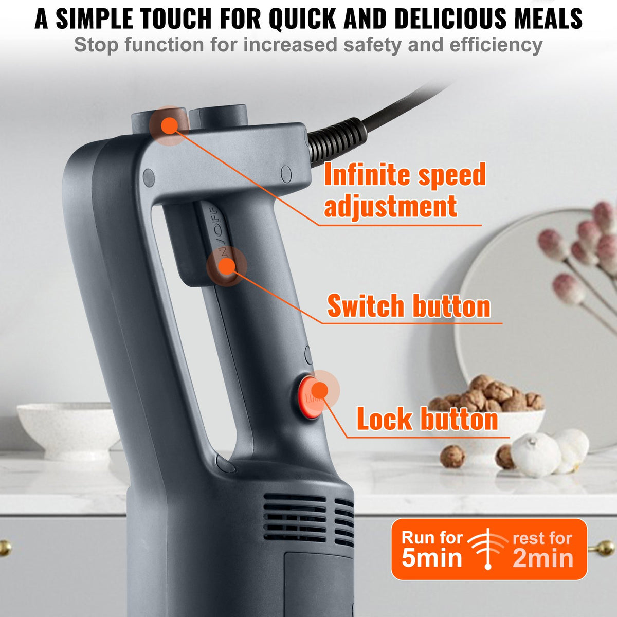 Commercial Immersion Blender 750W 16" Variable Speed Hand Mixer 304 Stainless