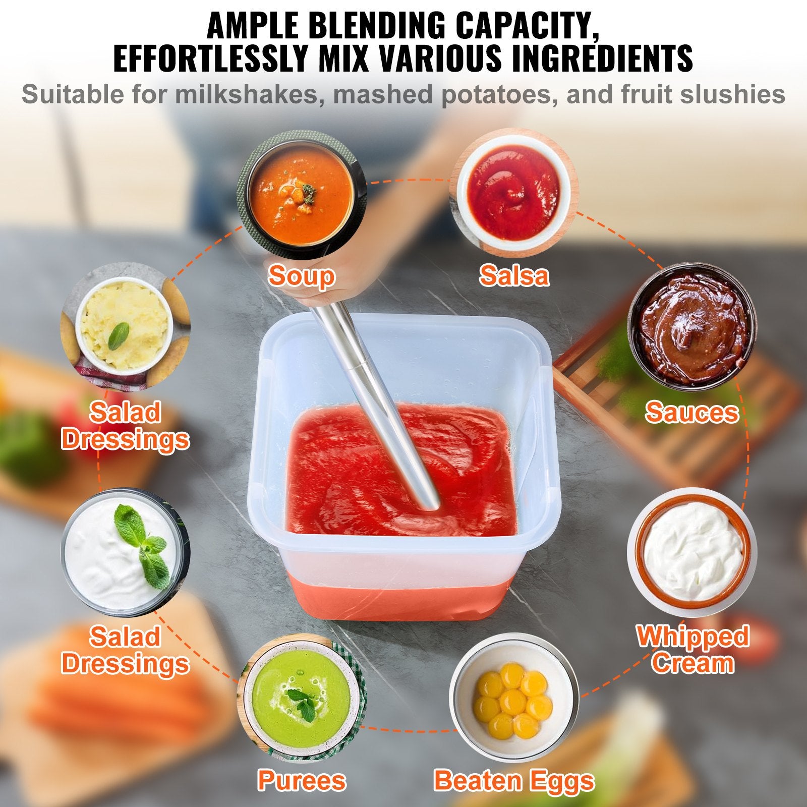 Professional Stick Blender 500W Adjustable Speed Hand Mixer with Stainless Blade