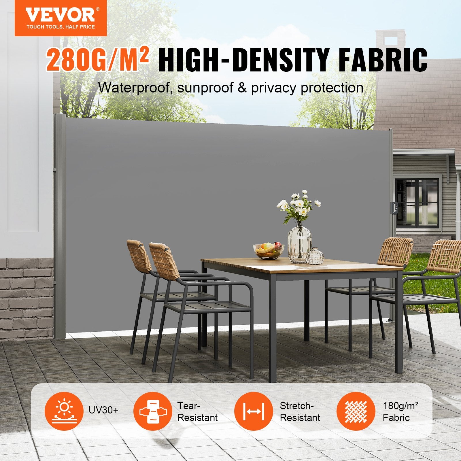 Retractable Side Awning 160x300cm Aluminum Outdoor Privacy Screen Gray