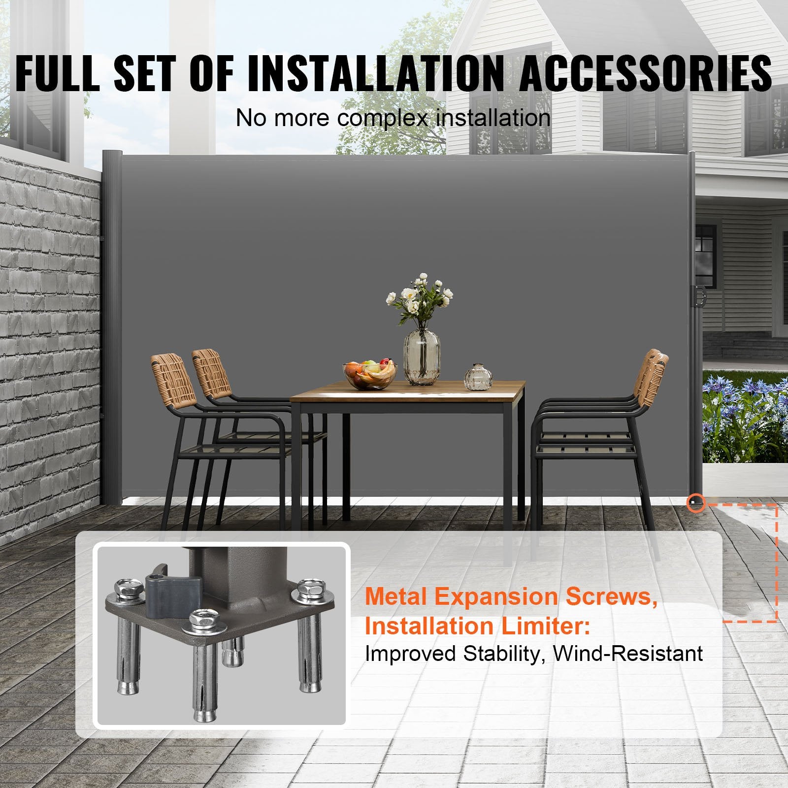 Retractable Side Awning 160x300cm Aluminum Outdoor Privacy Screen Gray