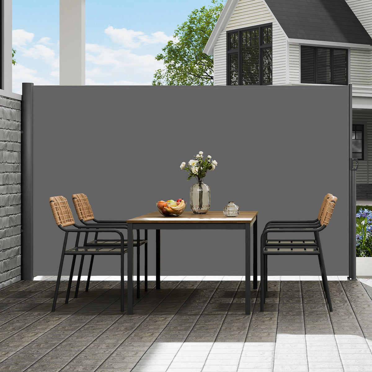 Retractable Side Awning 160x300cm Aluminum Outdoor Privacy Screen Gray