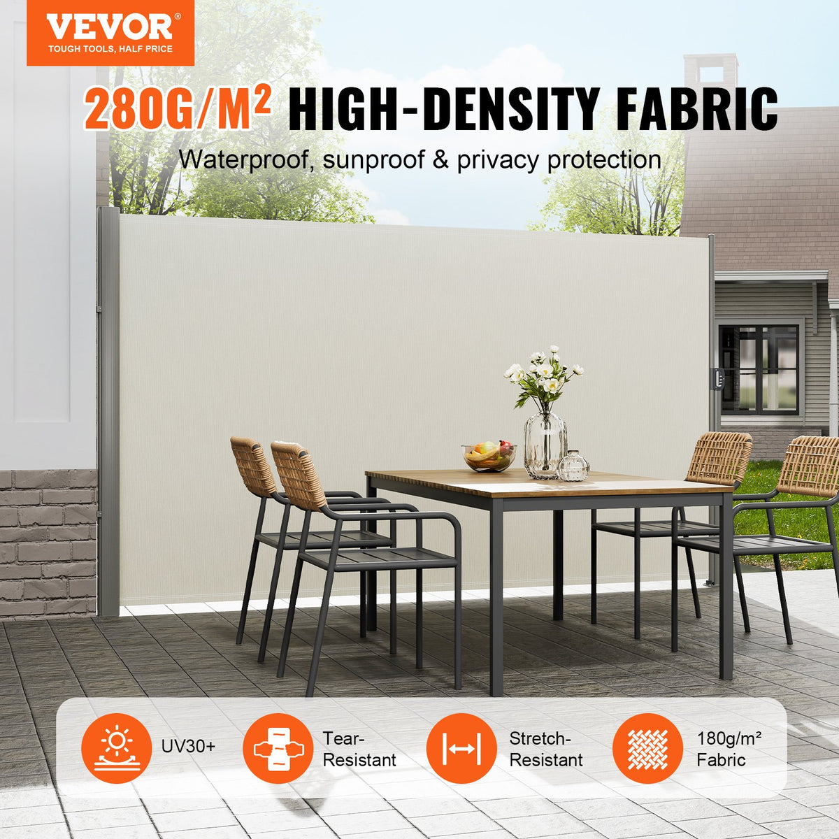 Retractable Side Awning 160x300cm Aluminum Outdoor Privacy Screen Beige