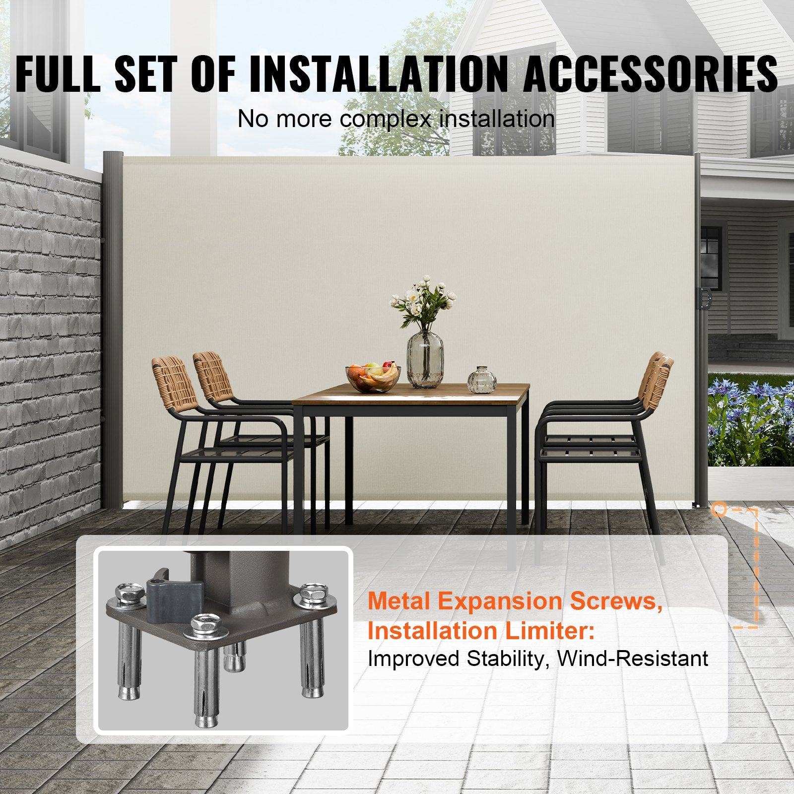 Retractable Side Awning 160x300cm Aluminum Outdoor Privacy Screen Beige