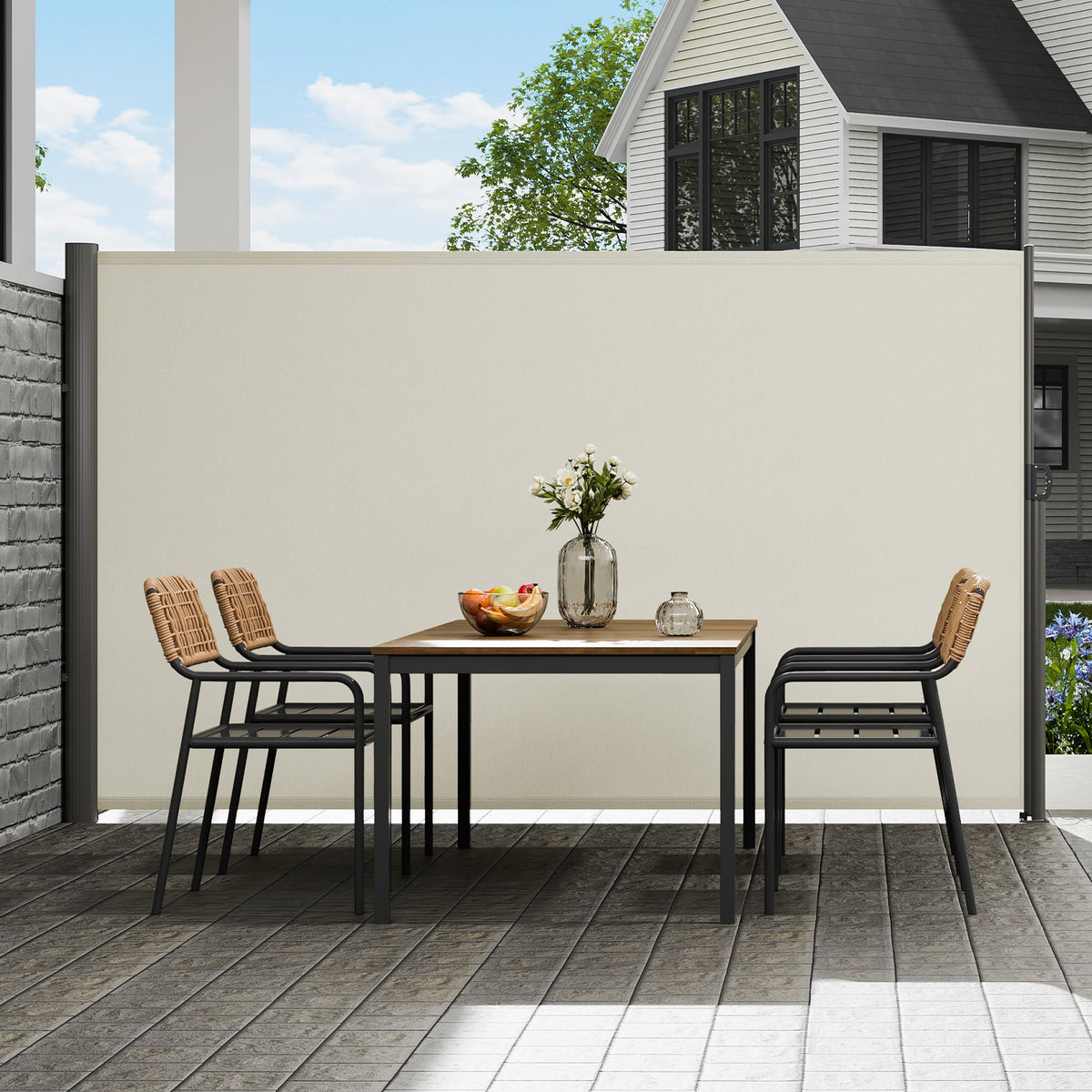 Retractable Side Awning 160x300cm Aluminum Outdoor Privacy Screen Beige