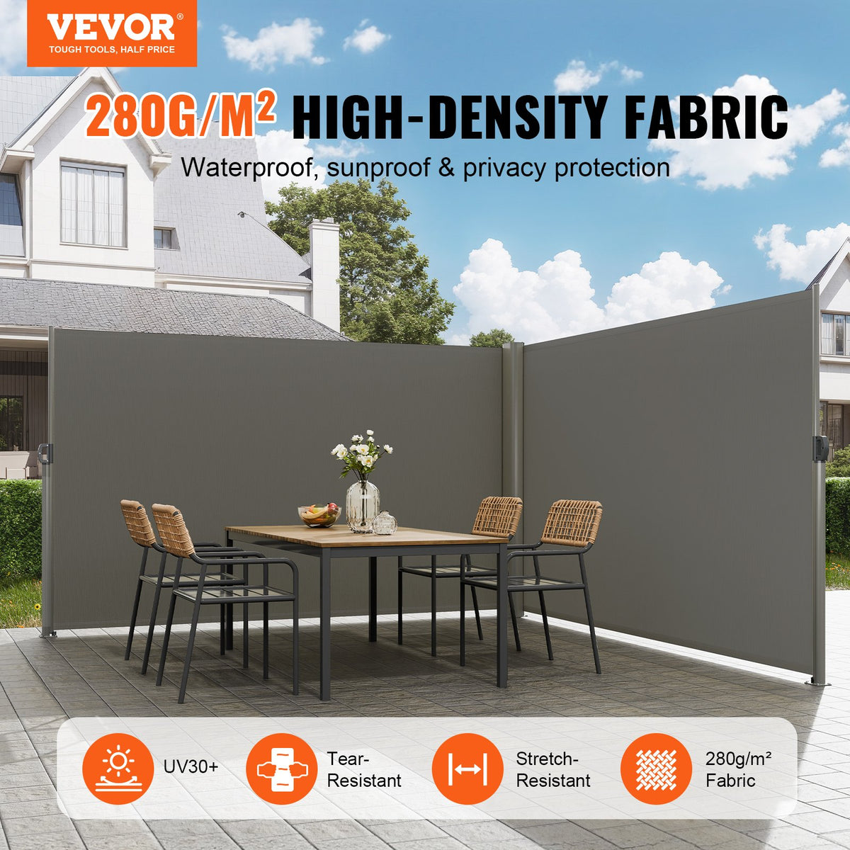 Retractable Side Awning 160x600cm Aluminum Outdoor Privacy Screen Gray