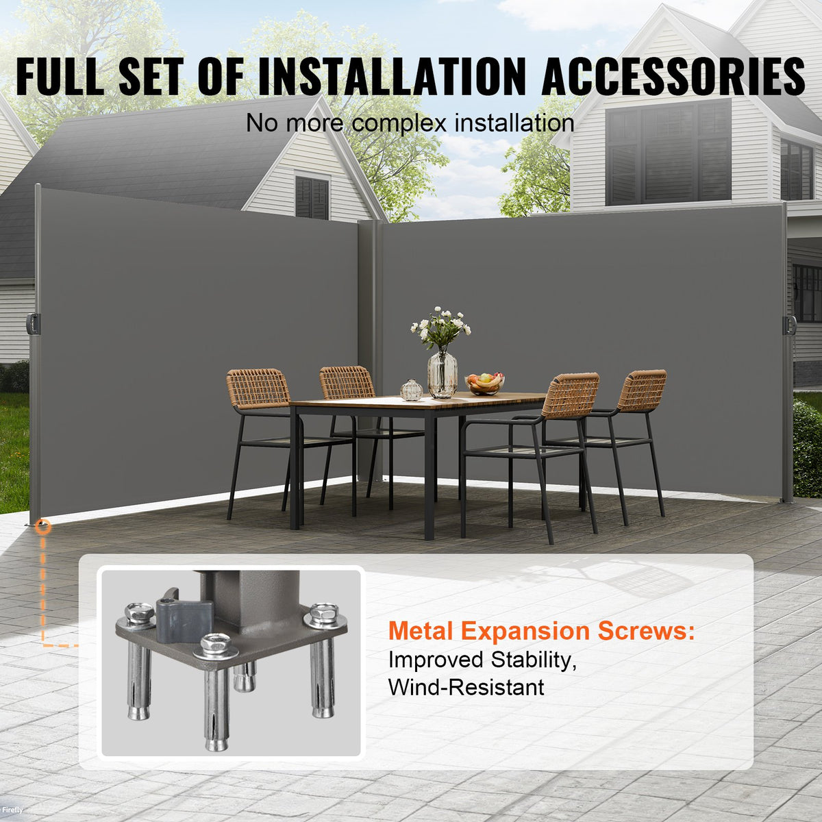 Retractable Side Awning 160x600cm Aluminum Outdoor Privacy Screen Gray