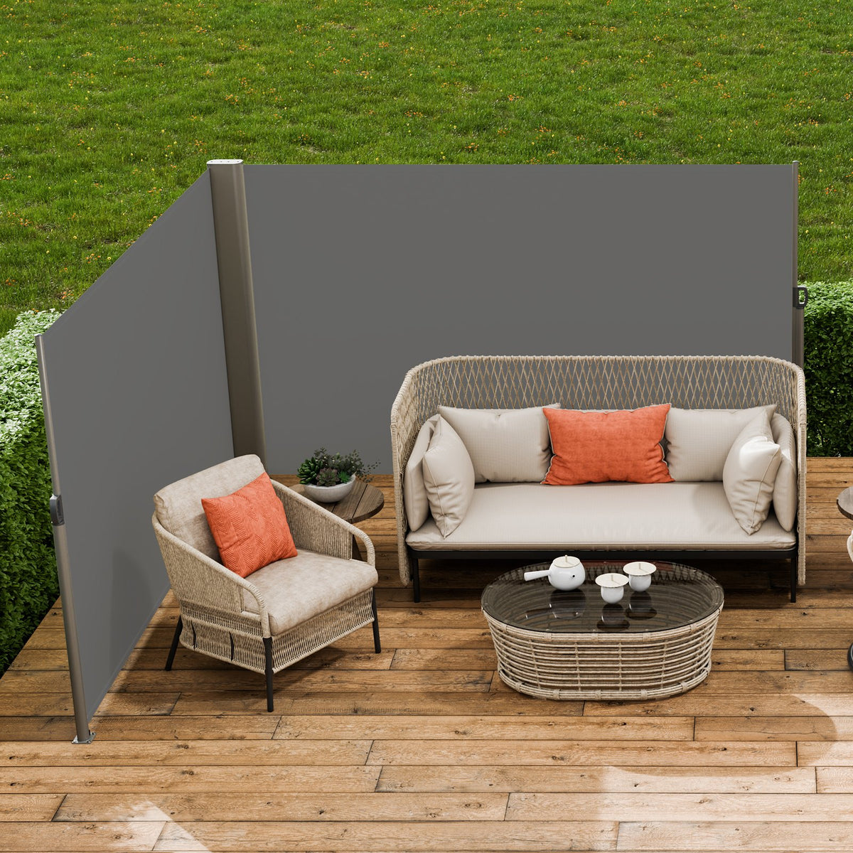 Retractable Side Awning 160x600cm Aluminum Outdoor Privacy Screen Gray