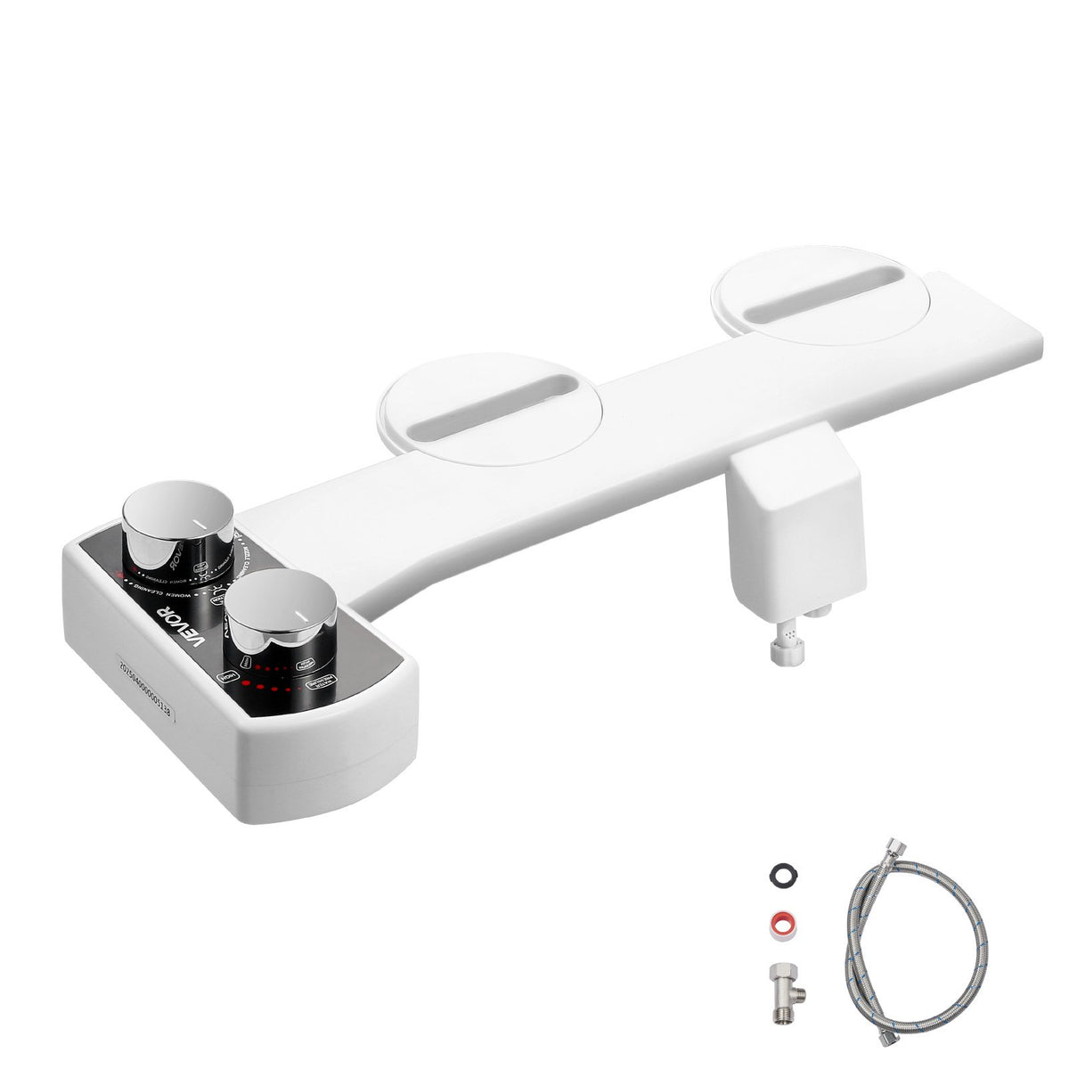 Bidet Attachment for Toilet Non-Electric Dual Nozzles Adjustable Water Pressure White