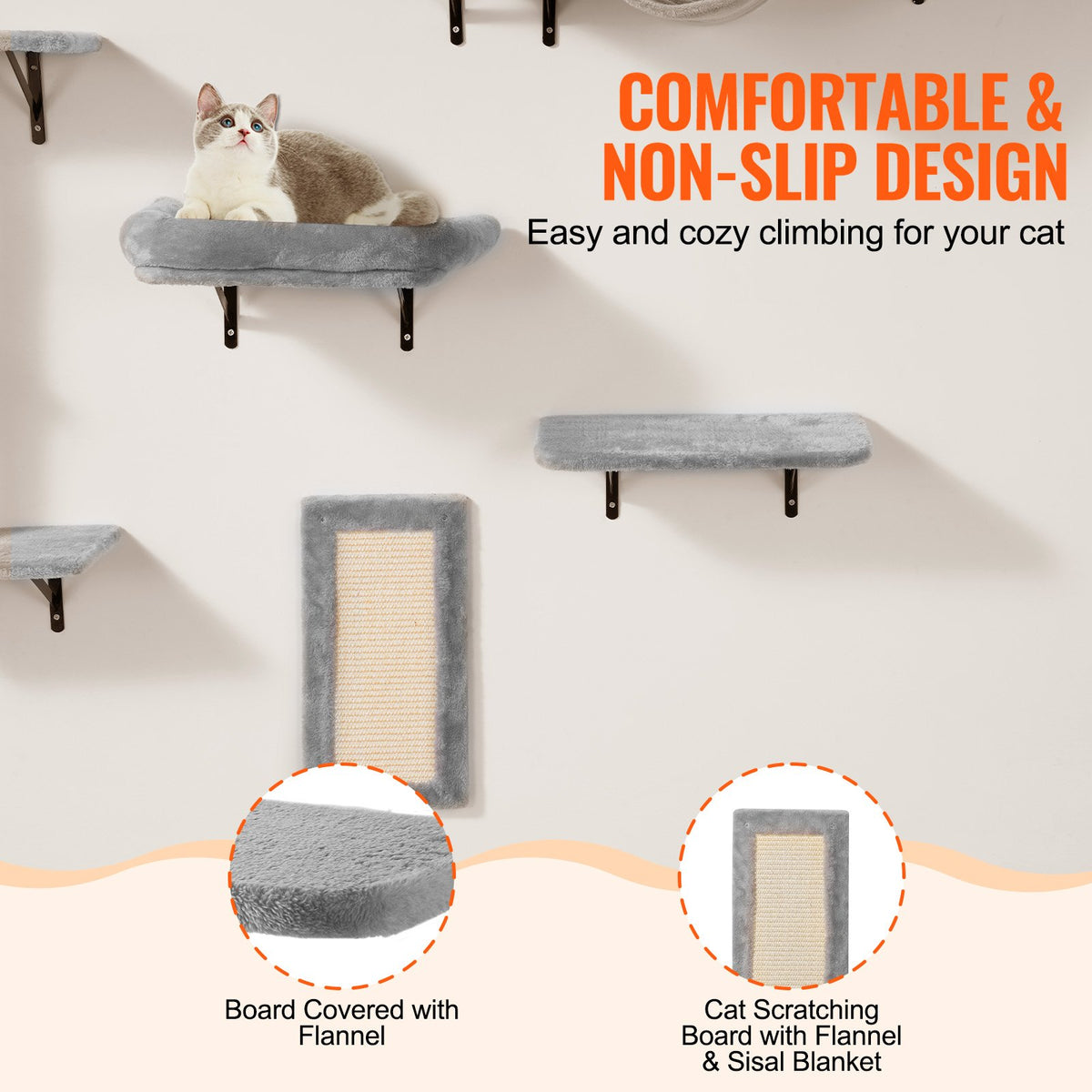 Wall Mounted Cat Shelve with Hammock Jump Boards Sofa Cat Tree 6PCS Up to 40 lbs