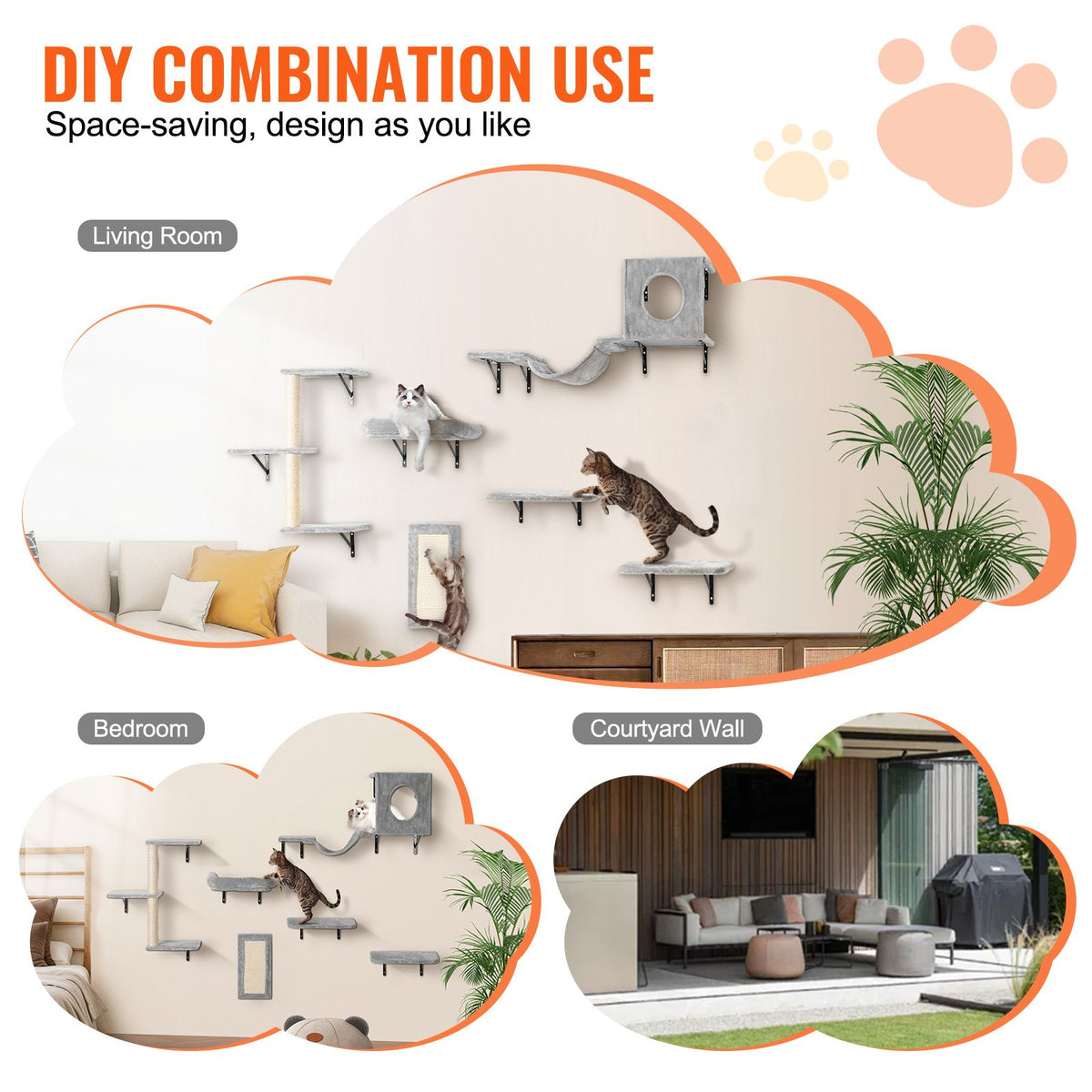 Wall Mounted Cat Shelve with Hammock Jump Boards Sofa Cat Tree 6PCS Up to 40 lbs